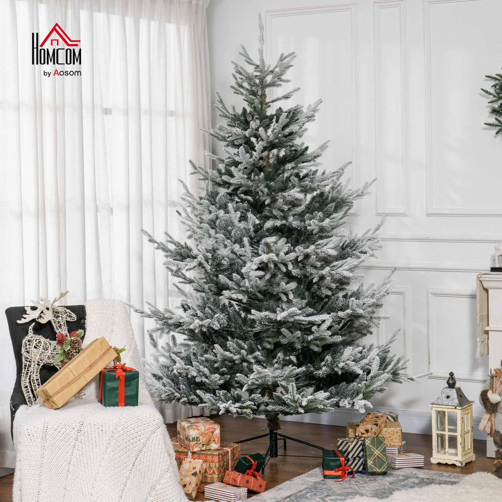 HOMCOM 7.5 Foot Artificial Christmas Tree, Nordic Pine Hinged Xmas Tree with 1218 Realistic Branches, Wide Steel Base, Auto Open, Green
