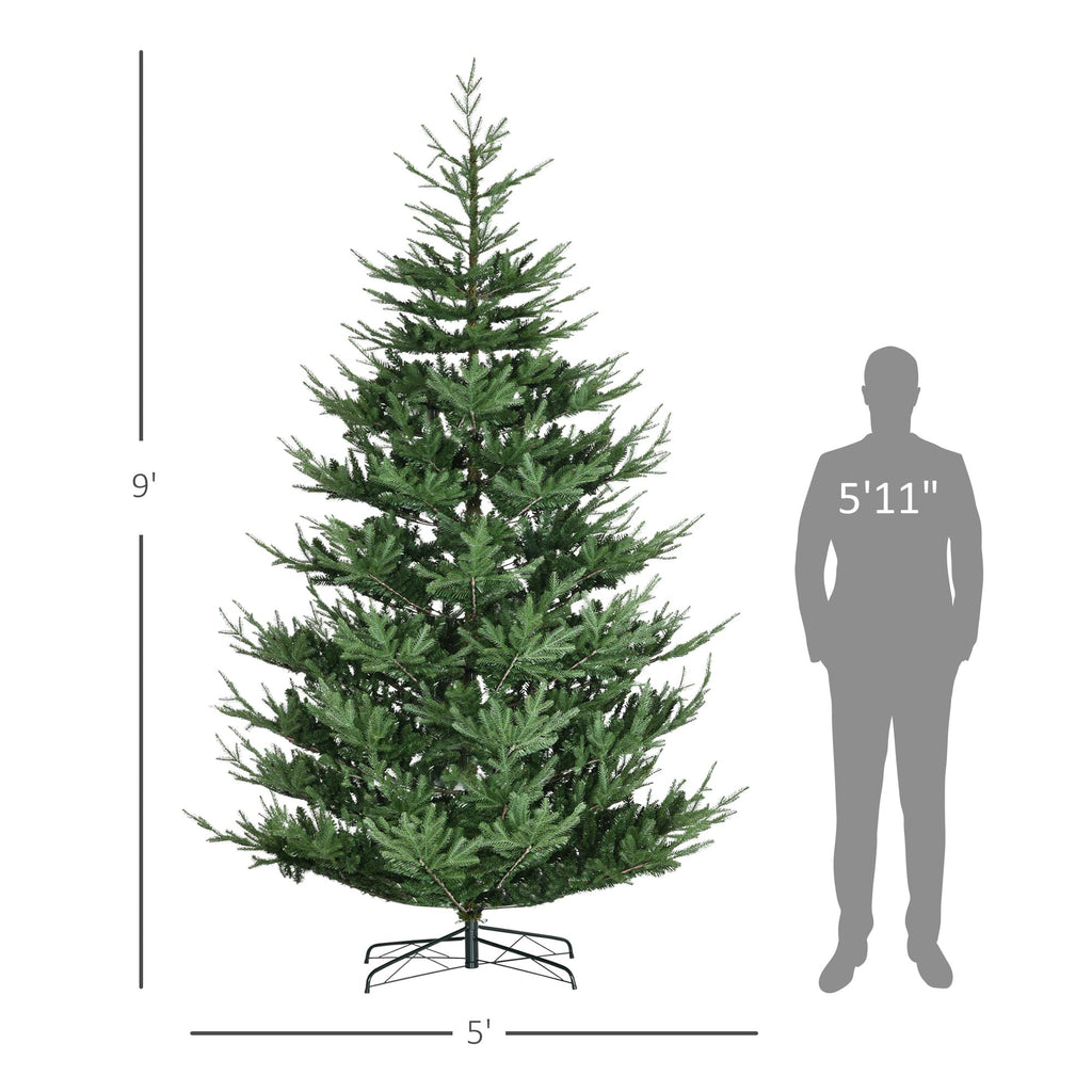 HOMCOM 7.5 Foot Artificial Christmas Tree, Nordic Pine Hinged Xmas Tree with 1218 Realistic Branches, Wide Steel Base, Auto Open, Green
