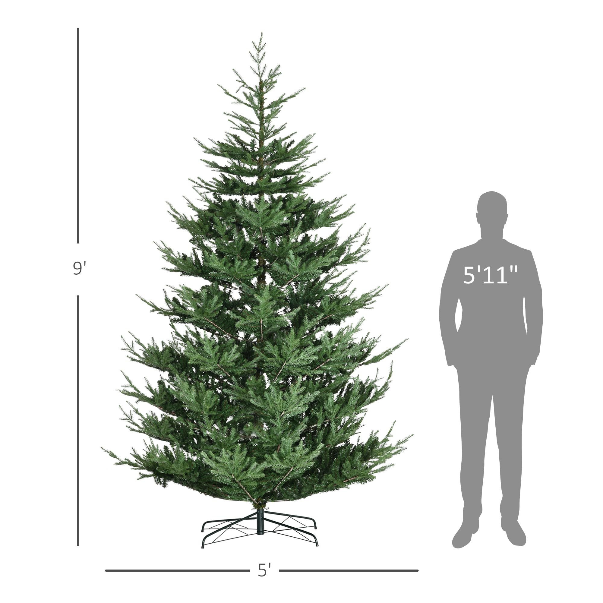 HOMCOM 7.5 Foot Artificial Christmas Tree, Nordic Pine Hinged Xmas Tree with 1218 Realistic Branches, Wide Steel Base, Auto Open, Green