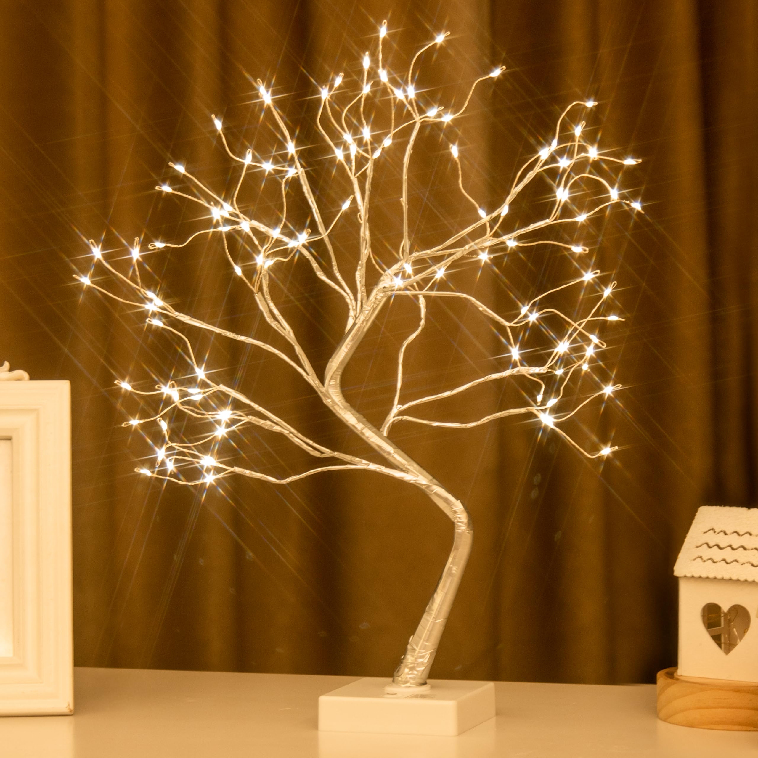 PEIDUO Home Decor, 2FT Birch Tree with LED Lights, Warm White Light up Tree Lamp, Artificial Trees for Home Table Inside, Battery Powered, Timer (2PK)