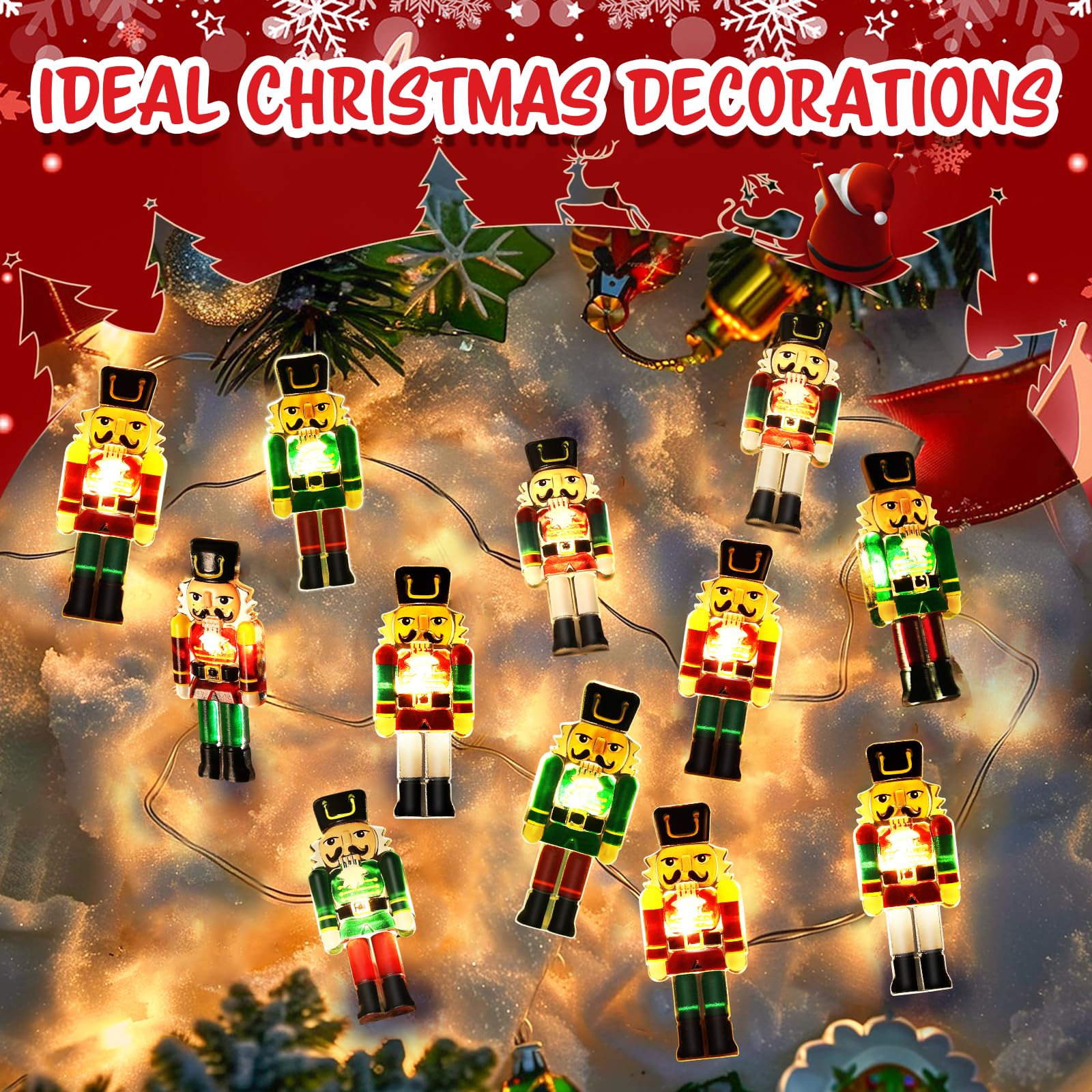 Coquimbo Christmas Decorations Indoor 10FT 30 LED Nutcracker String Lights Cute Fairy Lights Indoor Outdoor for New Year Party, Fireplace, Window, Front Door
