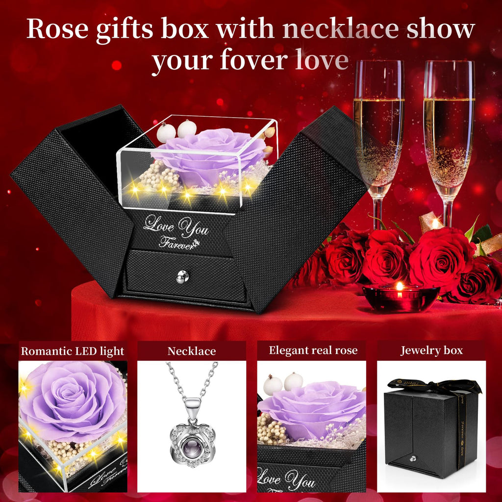 Lebana Preserved Red Real Rose with Heart I Love You Necklace -Mothers Day Gifts for Mom Her Wife Girlfriend Grandma on Valentines Mothers Day Christmas Birthday Anniversary Romantic-Red