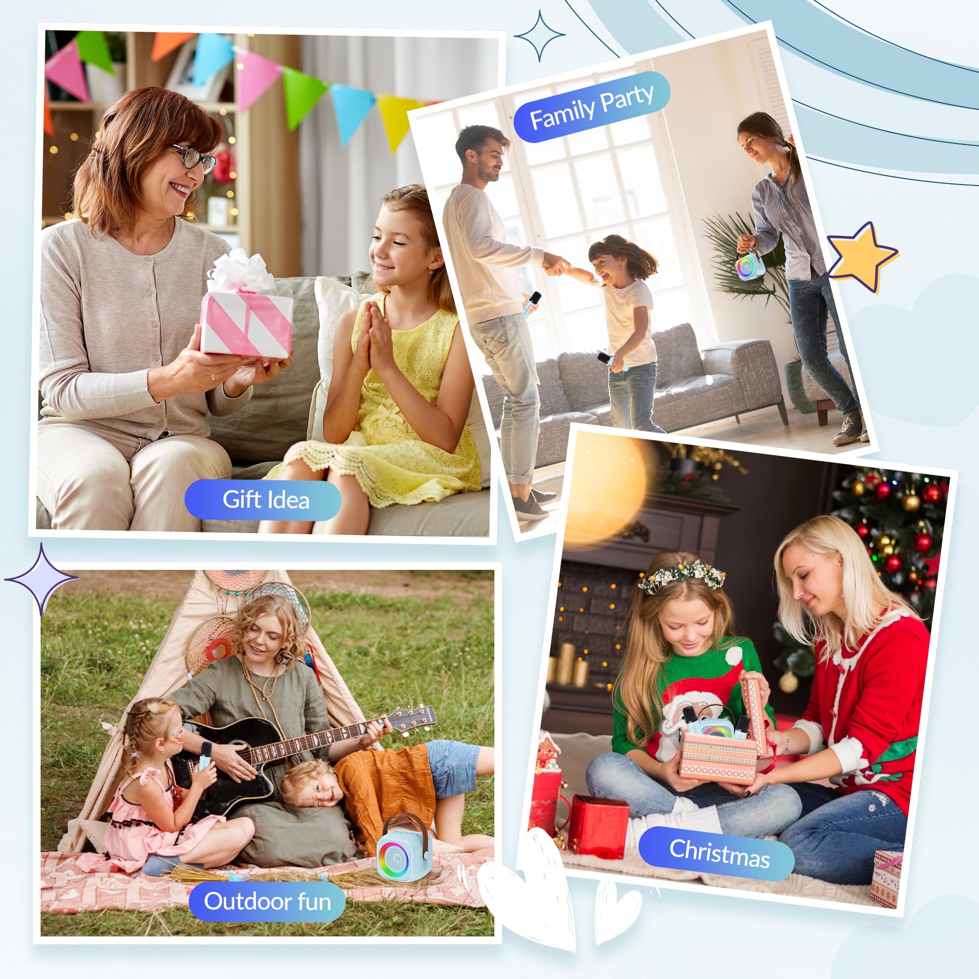 Mini Karaoke Machine, Portable Bluetooth Karaoke Speaker with 2 Wireless Microphones and Party Lights for Kids and Adults, Birthday Gifts for Girls Boys Family Home Party