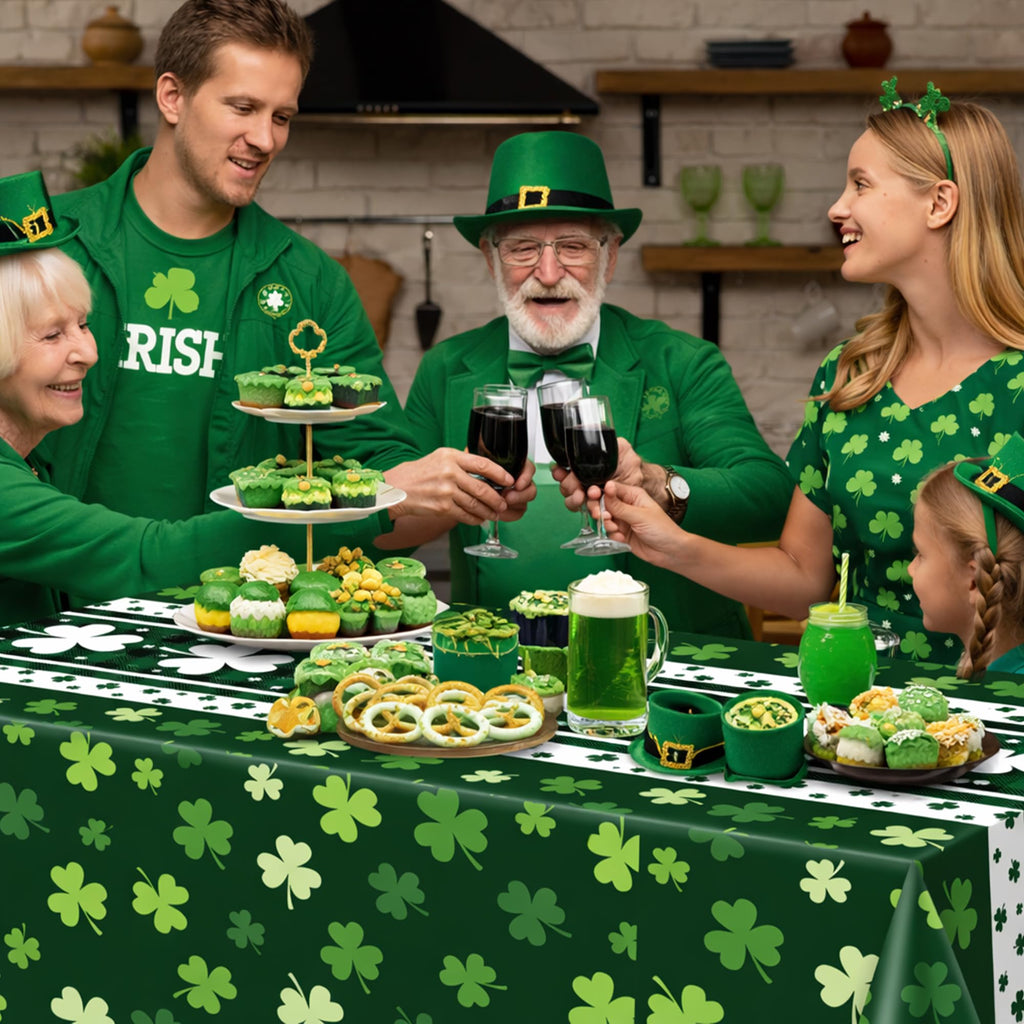 OHOME St Patricks Day Decorations - 2 PCS Shamrock Tablecloth | St Patricks Day Party Favors Supplies Decor Indoor Outdoor - St Patrick's Day Table Runner Covers Backdrop Banner for Home Kitchen