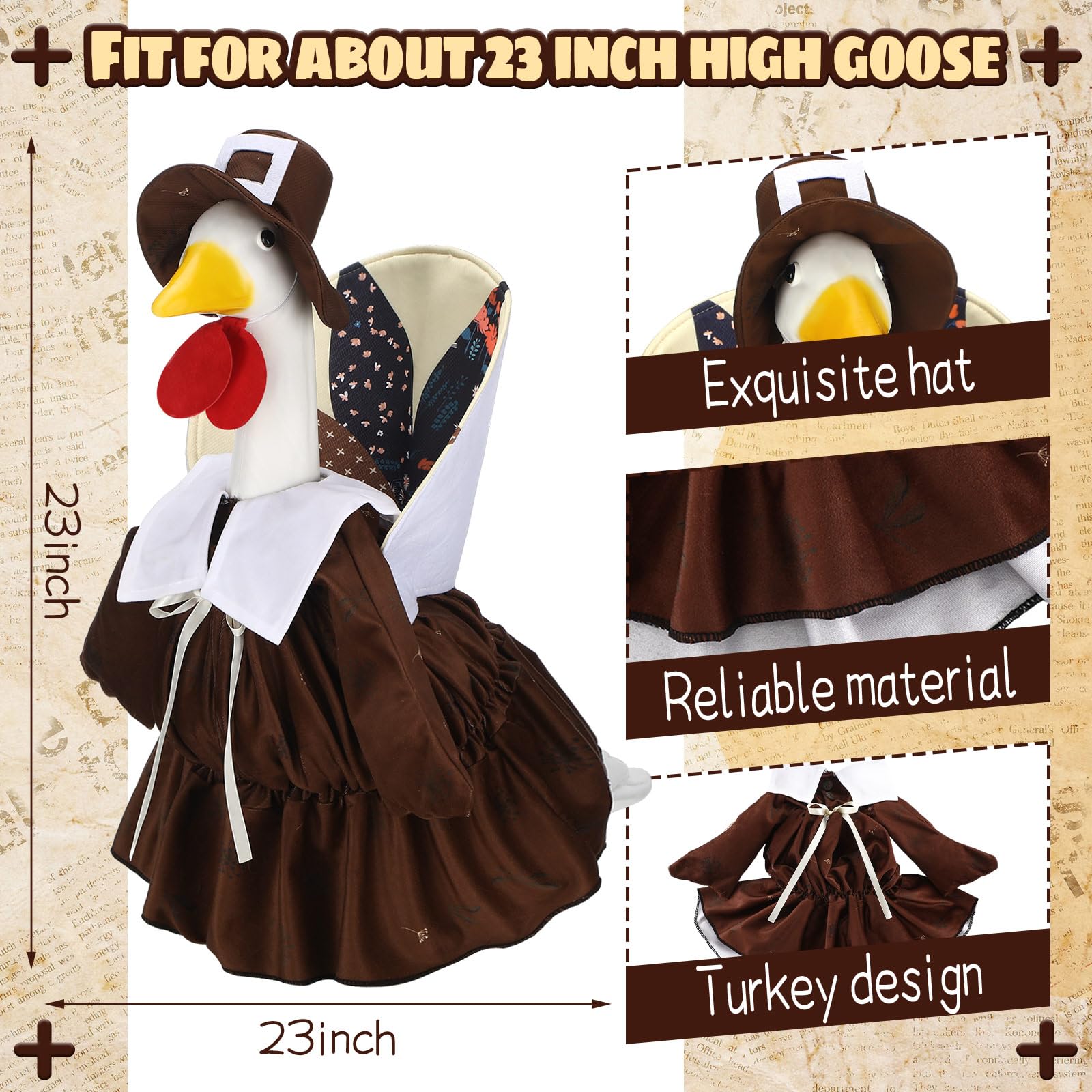 Suzile Fall Maple Porch Goose Outfit Autumn Goose Clothes for 23 Inch Cement or Plastic Geese Costume for Yard Lawn Outdoor Garden Patio Concrete Duck Statue Dress Thanksgiving Party Holiday Decor