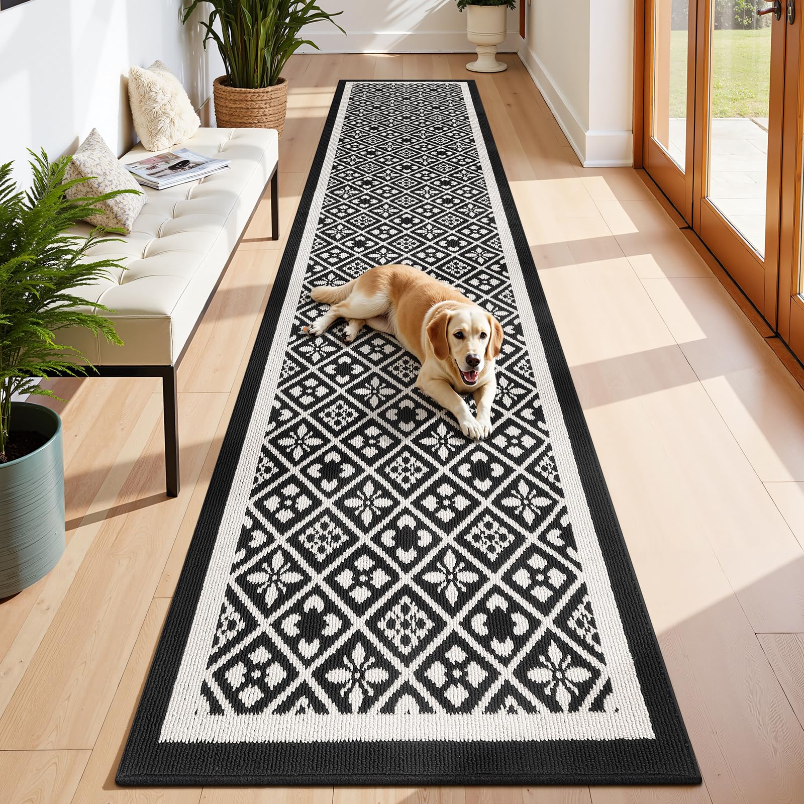 Ileading Christmas Entrance Door Mat, Absorbent Dog Mats for Muddy Paws, Low-Profile Small Red Xmas Decor Kitchen Runner Rug with Non-Slip Backing, Machine Washable Entryway Welcome Mat(Red 24"X36")