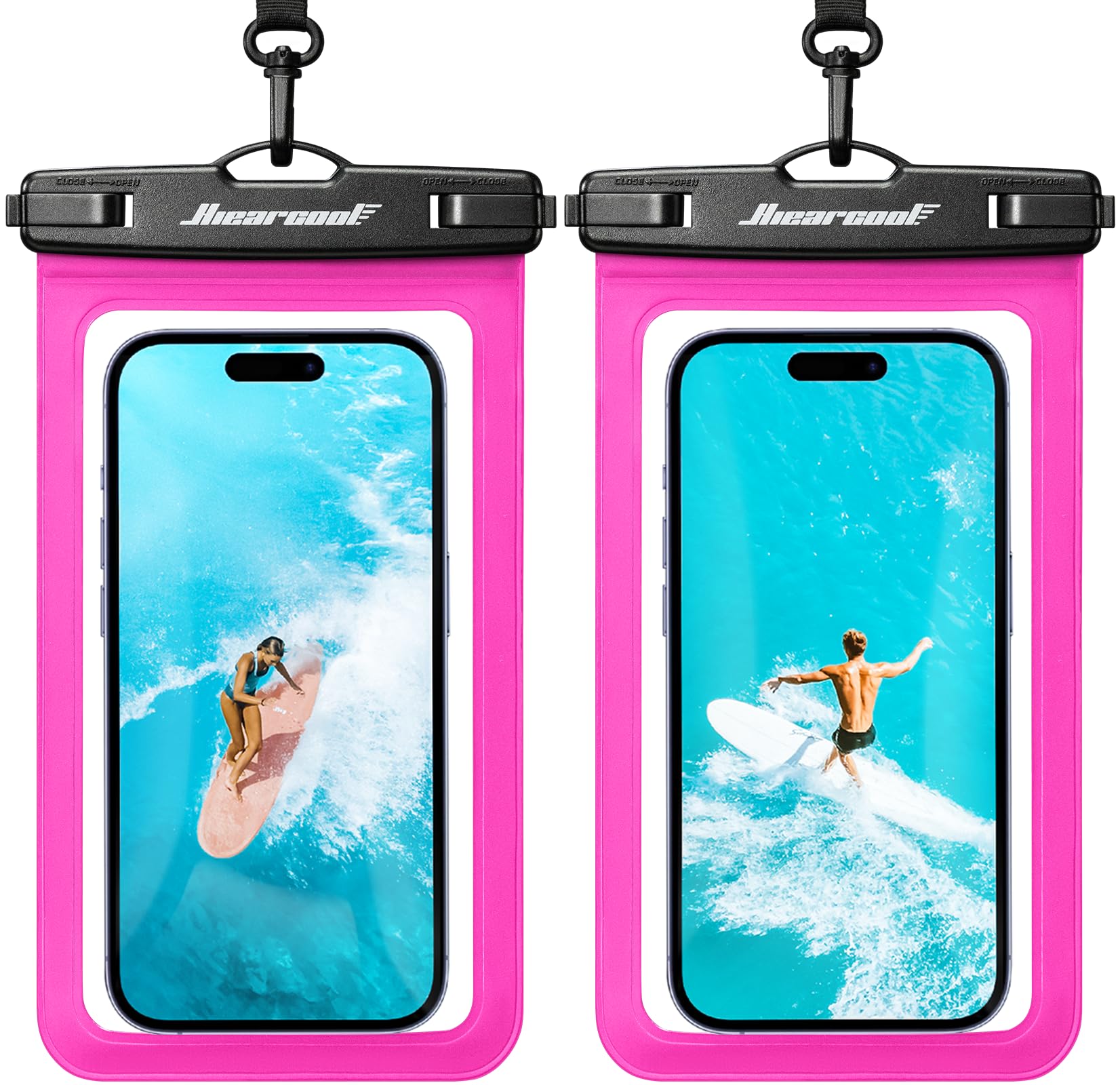 Hiearcool Waterproof Phone Pouch, IPX8 Waterproof Phone Case for iPhone 17/16/15/14 Pro Max, Cell Phone Dry Bag for Beach & Cruise Essentials, Touch Screen, Lanyard Included, 2 Pack (Fits Up to 8.9”)
