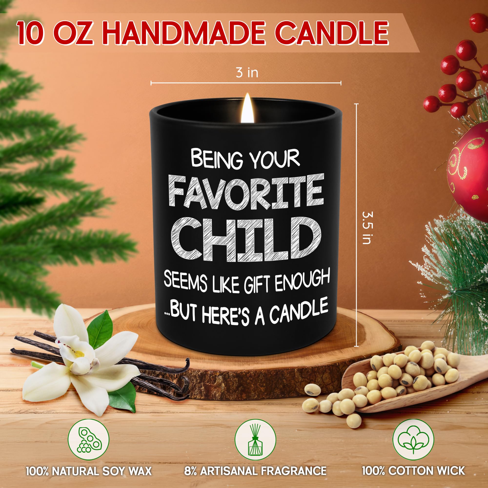 TEEZWONDER Mothers Day Gifts for Mom from Daughter Son - Favorite Child Vanilla Lavender Candle 10 oz - Dad Mom Birthday Gifts, Funny Gift for Grandma Grandpa, Scented Candles for Men Women