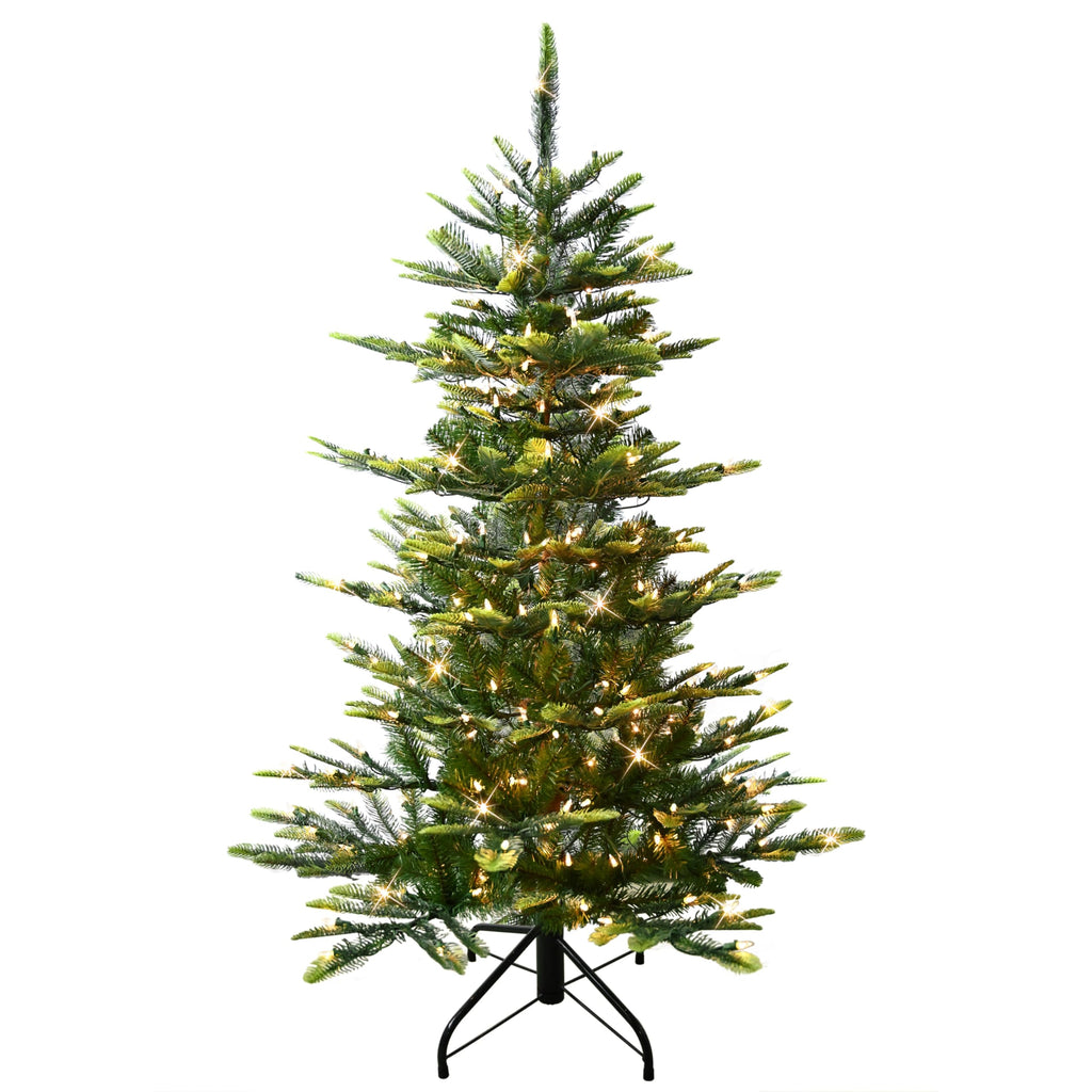 Puleo International 7.5ft Pre-Lit Aspen Fir Artificial Christmas Tree with 700 Clear Lights, 1319 Realistic Dense Branch Tips, Easy Setup Artificial Trees with Sturdy Metal Stand
