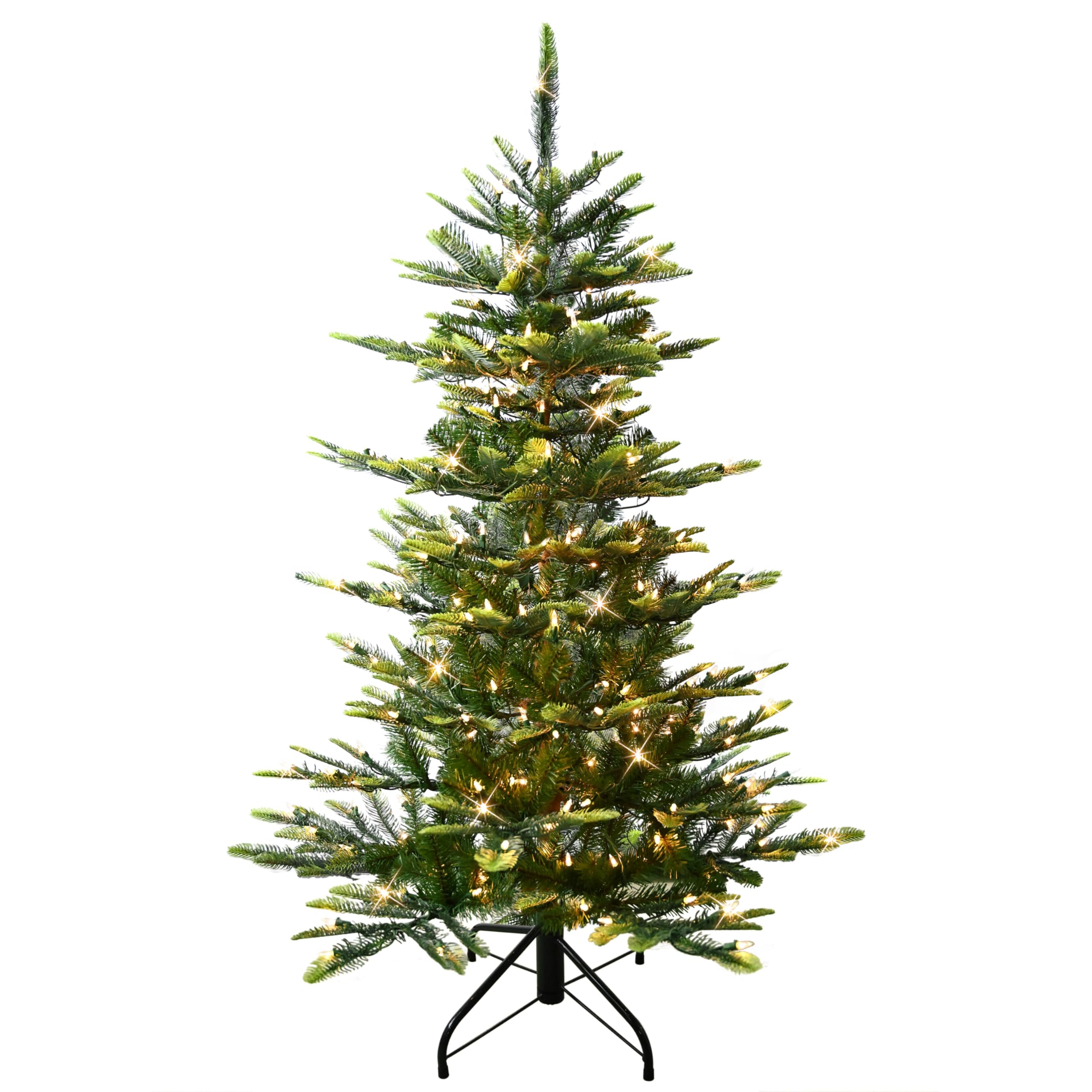 Puleo International 7.5ft Pre-Lit Aspen Fir Artificial Christmas Tree with 700 Clear Lights, 1319 Realistic Dense Branch Tips, Easy Setup Artificial Trees with Sturdy Metal Stand