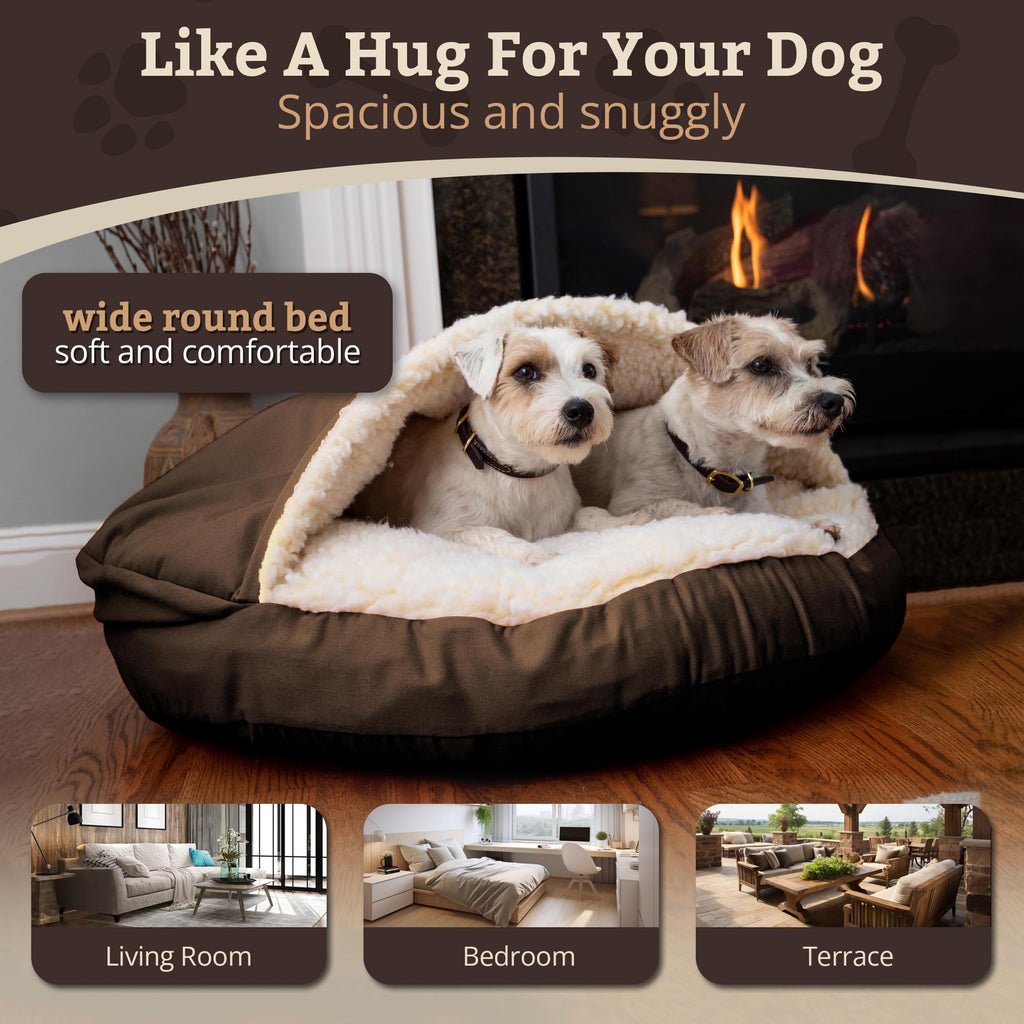 Snoozer Cozy Cave Dog Bed - Indoor Dog Bed with Cover Cave, Covered Calming Burrow for Small Sized Pets with Blanket Attached, Enclosed, Removable Washable Cover - Small, Navy