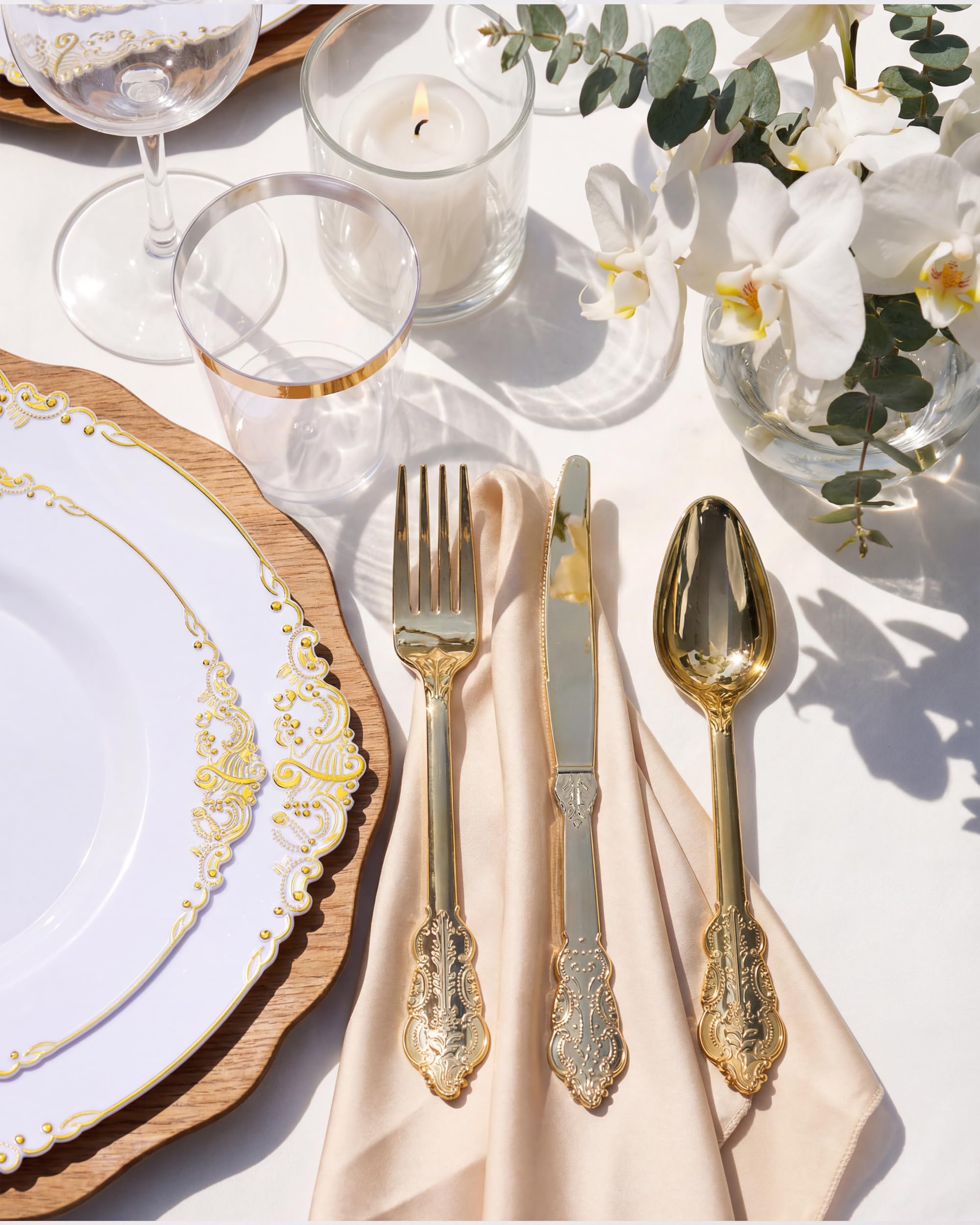 Nervure 175PCS Clear Blue Plastic Plates - Plastic Dinnerware Set Include 25Dinner Plates, 25Dessert Plates, 25Cups, 25Forks, 25Knives, 25Spoons, 25Napkins Perfect for Wedding & Party