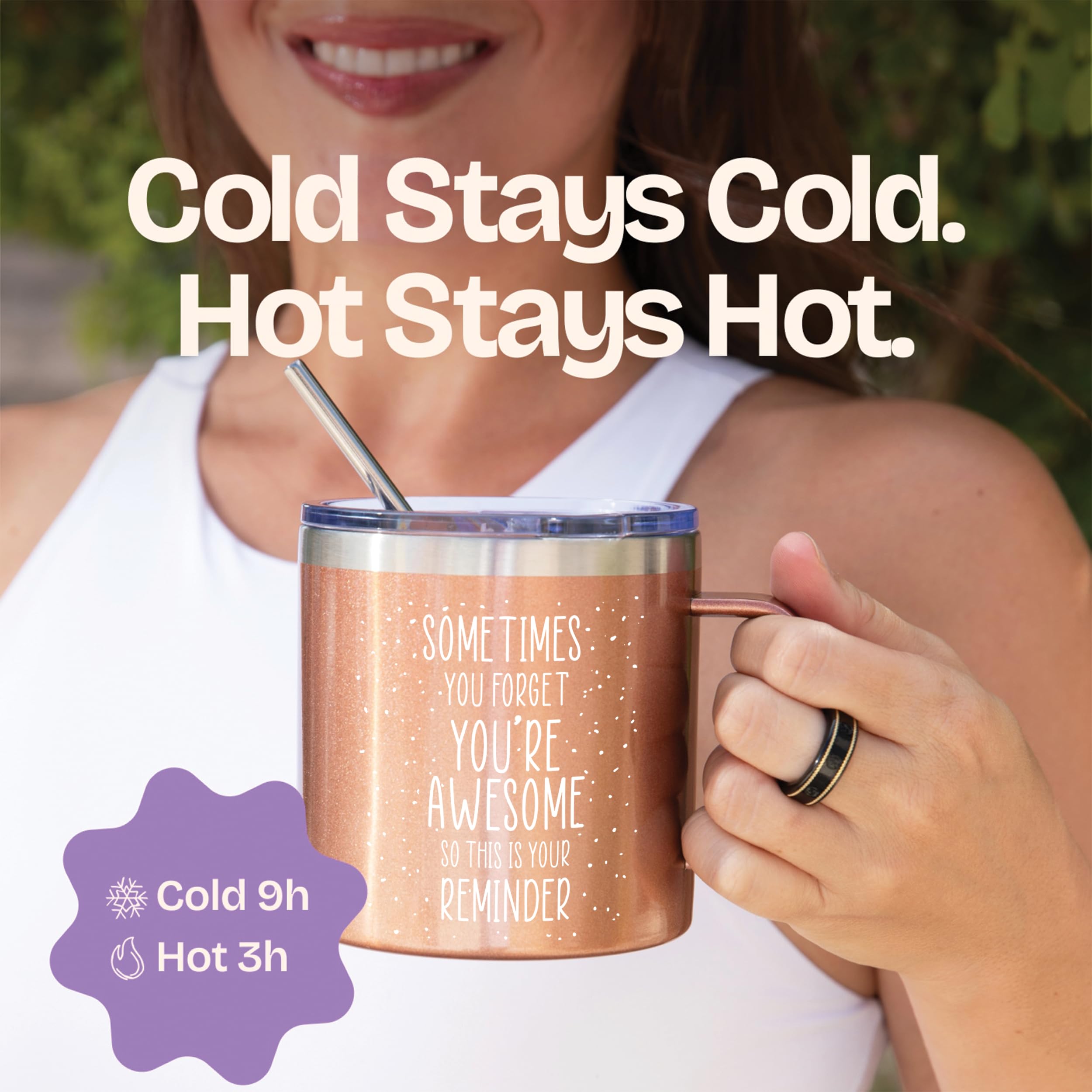 Birthday Gifts for Women Friendship - Purple Gifts for Women Coffee Mug 14oz Sometimes You Forget You're Awesome Unique Gift Idea for Older Women Over 50, 60, Inspirational Cup for Mom, Her