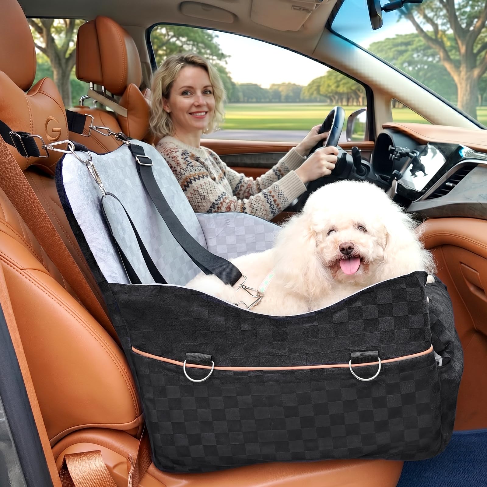WOOCHPET Dog Car Seat for Small Pets Sturdy Puppy Booster Bed with Elevated Window View Washable Travel Carrier up to 35 Lbs
