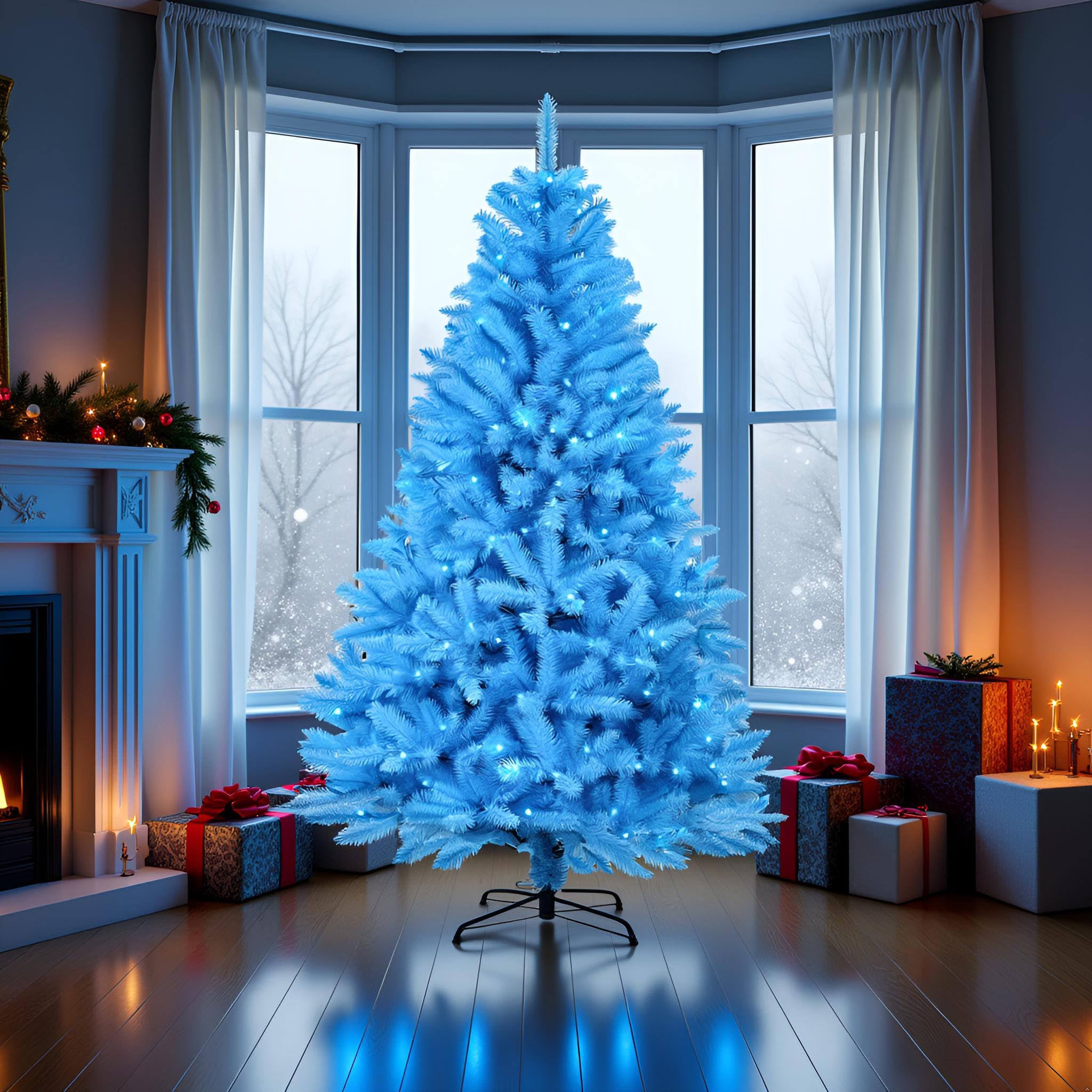 6.5ft Pre-lit Artificial Blue Christmas Tree with 300 LED Blue UL Listed String Lights (Blue)