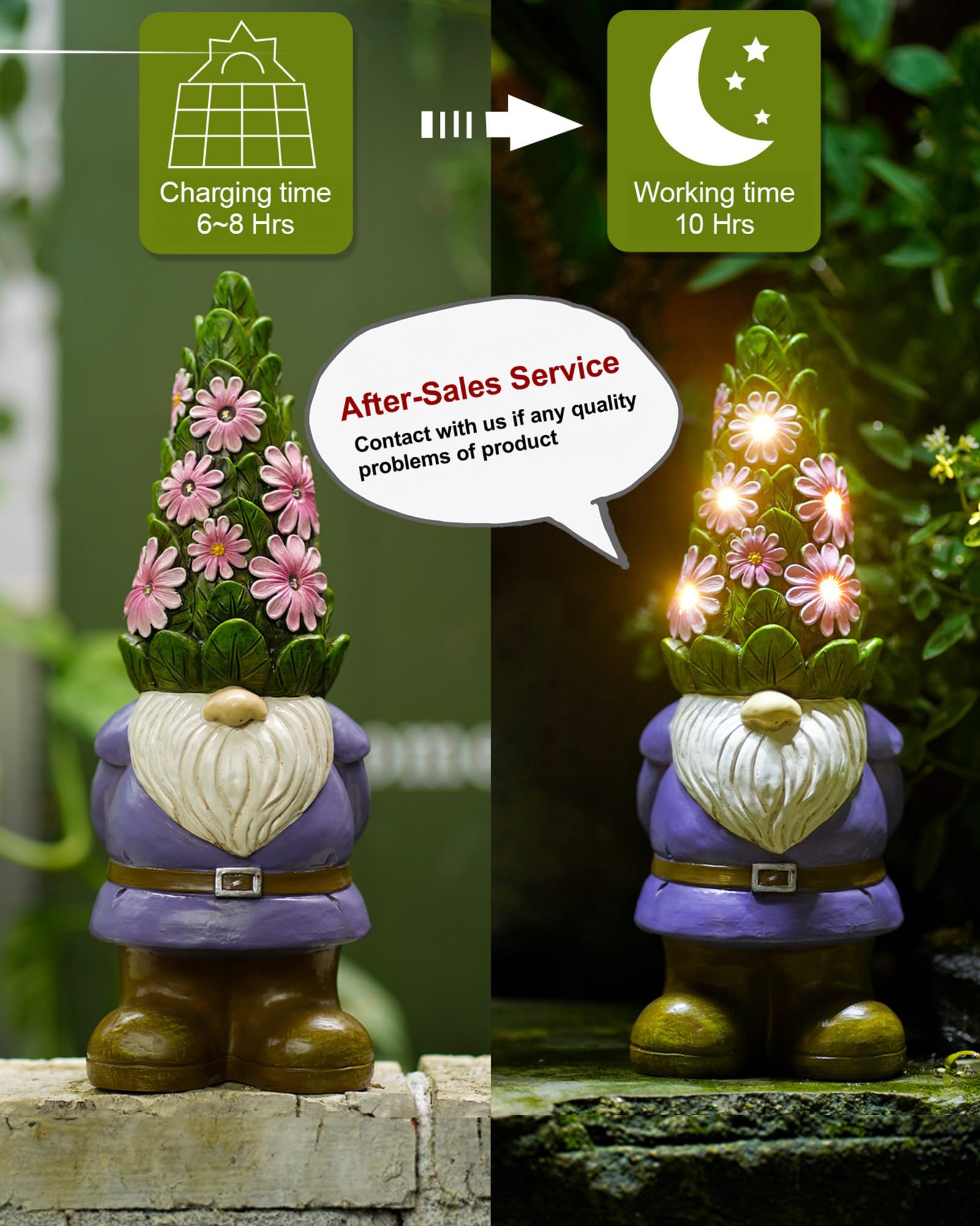 Nacome Solar Garden Outdoor Statues Turtle with Succulent and 7 LED Lights - Lawn Decor Statue for Patio, Balcony, Yard Ornament - Gifts for Mom Grandma Women