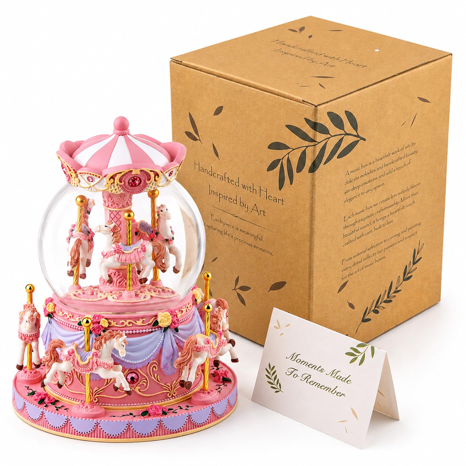 Blue Carousel Snow Globe Music Box with LED Lights, Rotating Horse Merry Go Round, Wind Up Musical Snow Globe Plays You are My Sunshine, Gift for Daughter Granddaughter Mom Women