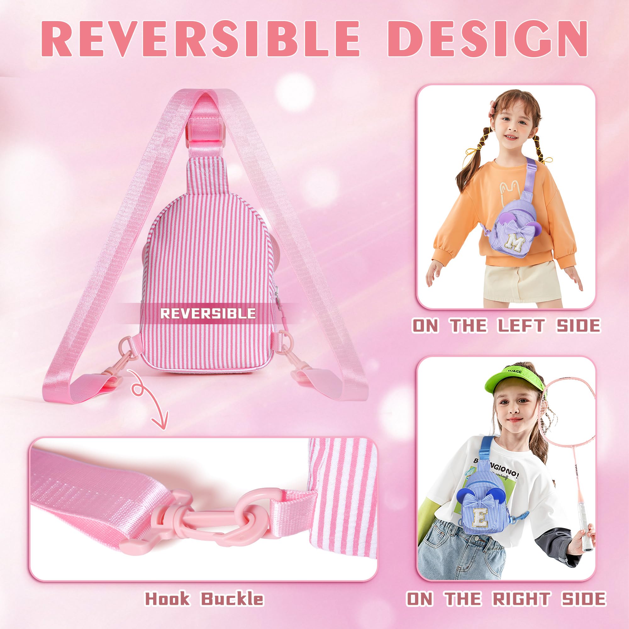 Birthday Gifts for Girls Kids, Personalized Small Initial Pink Sling Bag for Kid Girls | Small Initial Monogram Fanny Packs Crossbody Bag Purse for Girl Kid Year Old Birthday Gifts (Pink A)