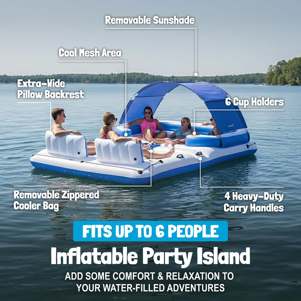 Bestway CoolerZ Tropical Breeze Party Island, Large 6 Person Adult Inflatable Lounger Lake Float