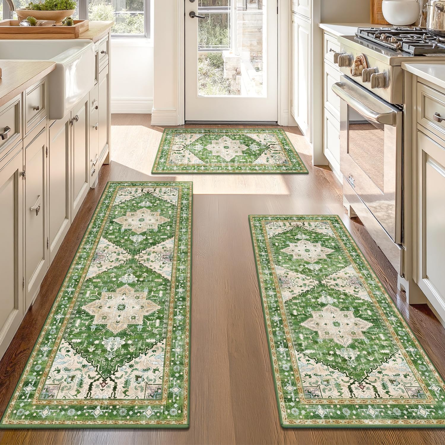 Yamaziot Christmas Kitchen Rugs Sets of 3, Non Slip Kitchen Mats for Floor with Rubber Backing, Holiday Christmas Snowflake Runner Rug Decor Home Decorations for Kitchen, Laundry Room, Hallway