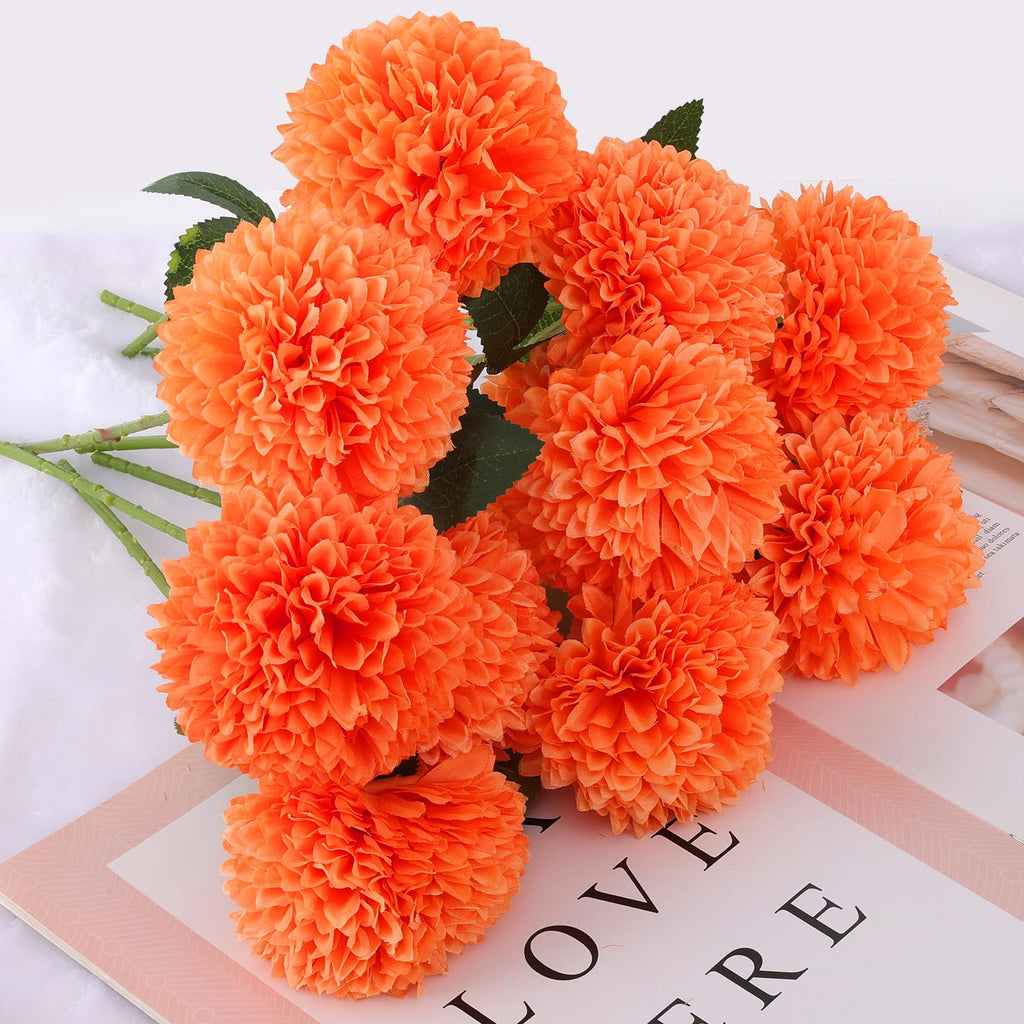 Hananona 12 Pcs Artificial Chrysanthemums Flowers Patriotic Flower, 4th of July Fake Mums Flowers Silk for Home Decor Indoor Memorial Day Table Centerpiece Vase not Included (12, Red, White, Blue)
