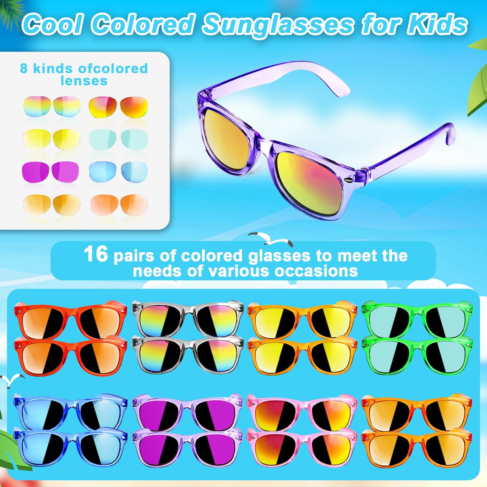 AILEHO Kids Sunglasses Bulk Party Favors - 24 Packs Boys Girls Sunglasses for Kids Age 3-8 with UV 400 Protection, Neon Sunglasses for Kids Party