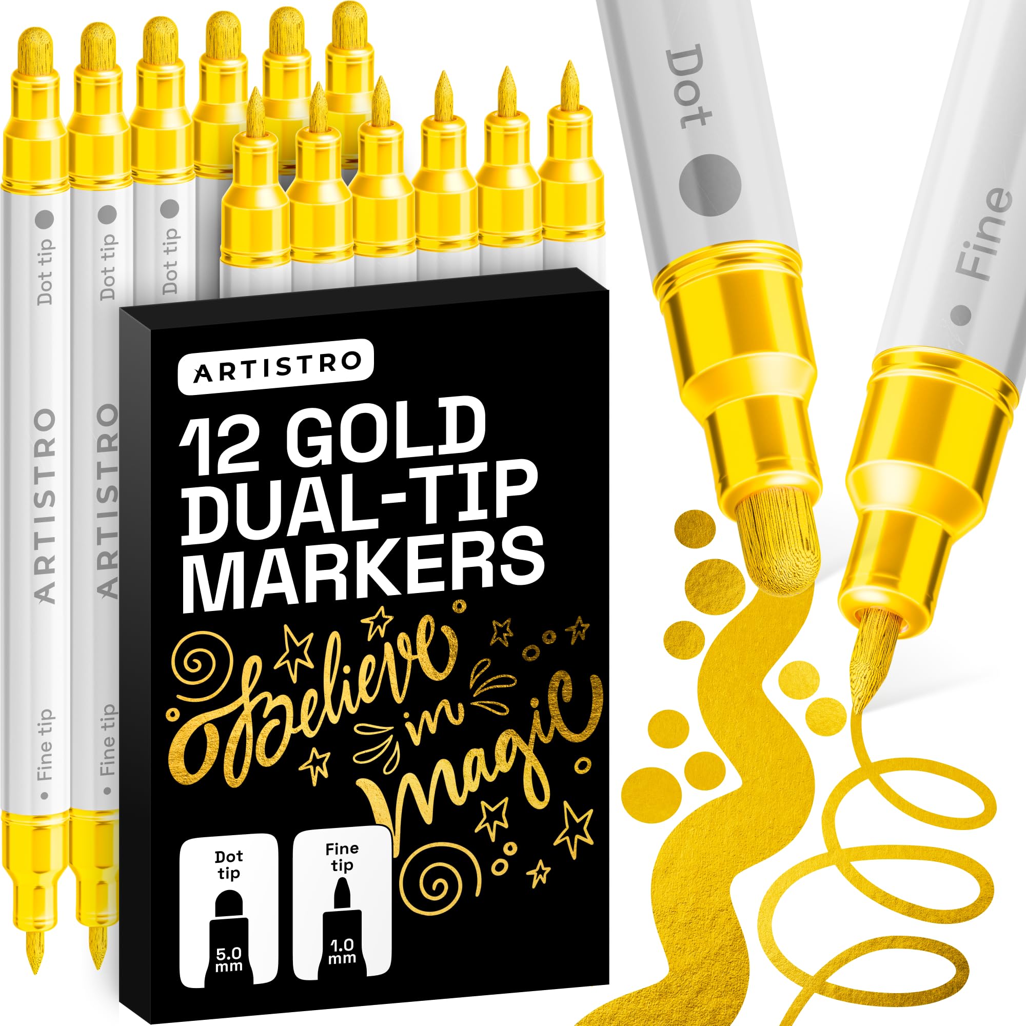 ARTISTRO 36 Dual Tip Pens, Dot & Fine Tips Paint Markers – Paint Pens Set for Fabric, Rock, Glass, Wood, Coloring Books – Arts & Crafts Gift – Classroom Must Haves & School Supplies