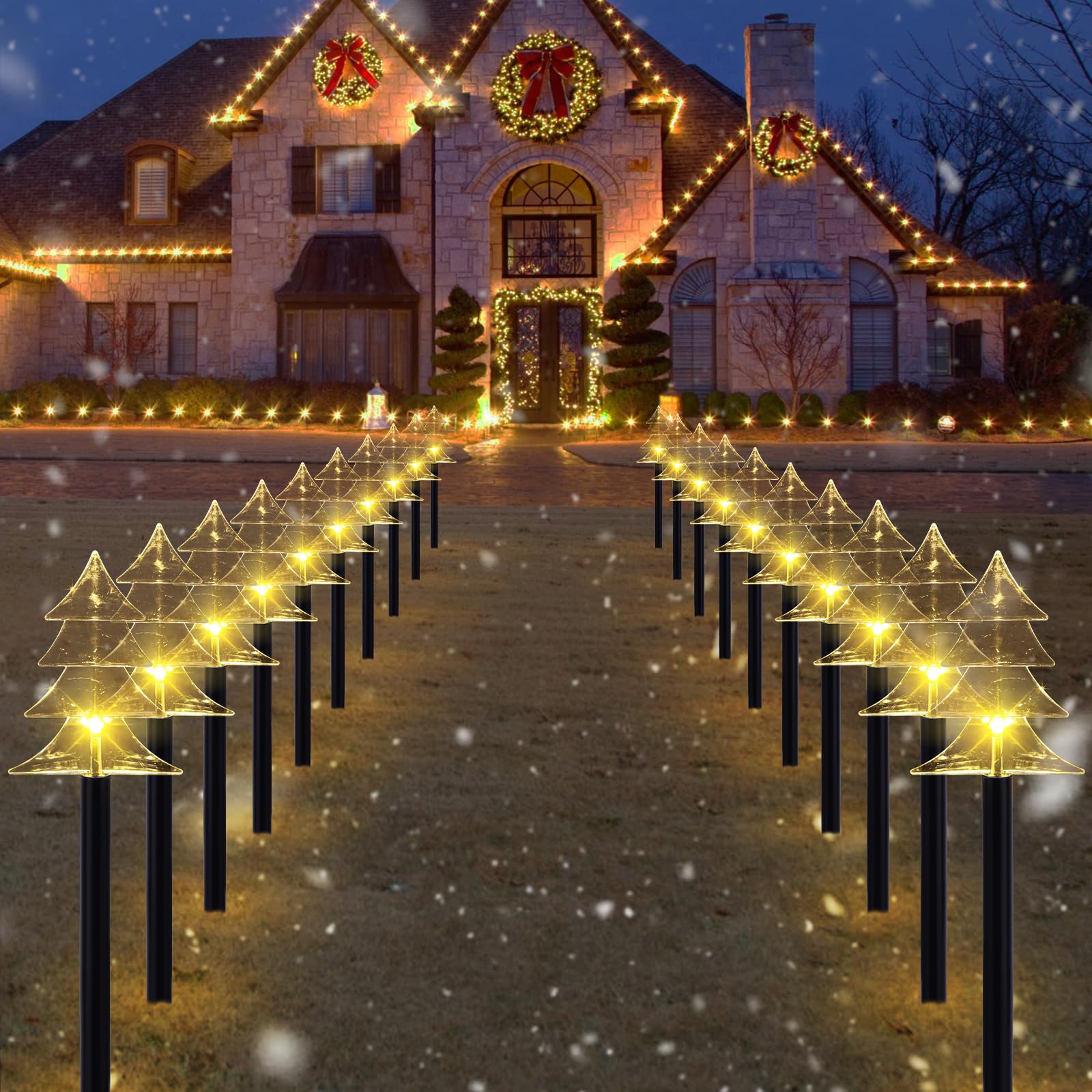 Outdoor Christmas Decorations, Solar Christmas Pathway Lights, Set of 5 Waterproof Landscape LED Lights for Yard Lawn Patio Walkway Decor