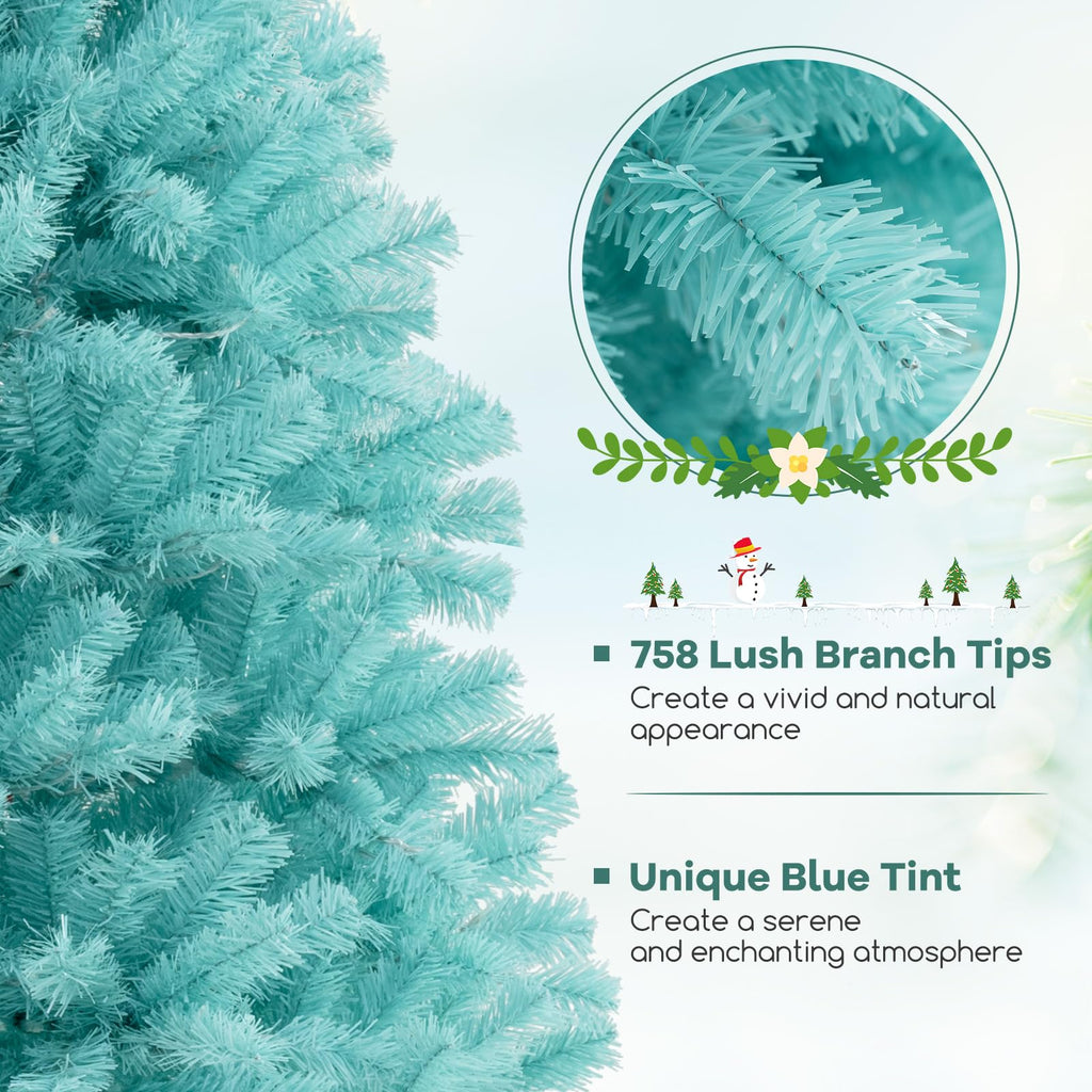 Goplus 7FT Pre-Lit Artificial Christmas Tree Auto-Spread/Close up Branches 11 Flash Modes with Multicolored 400 LED Lights & Metal Stand