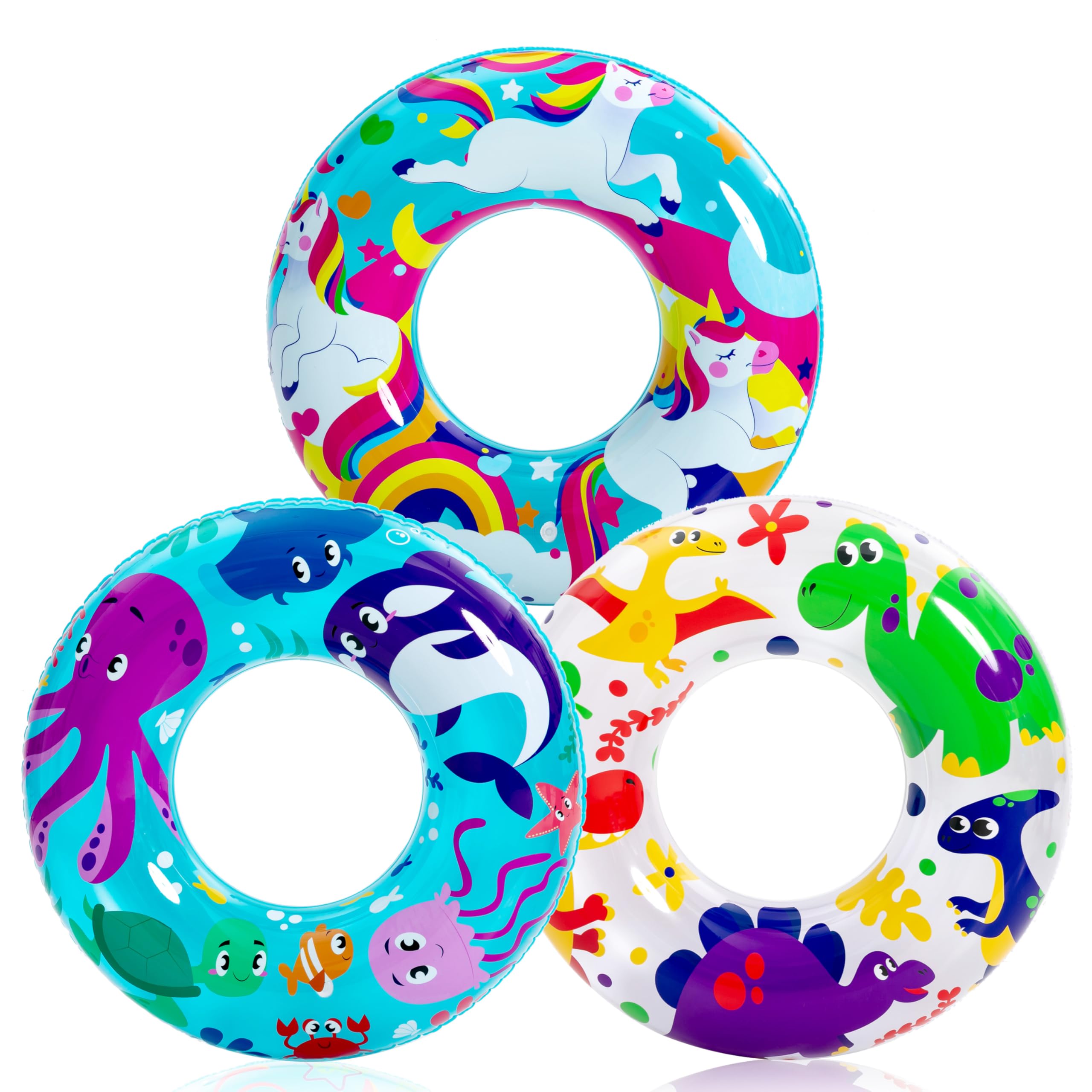 JOYIN Inflatable Swim Tube Raft (3 pack) with Summer Fruits Painting, Pool Toys for Swimming Pool Party Decorations
