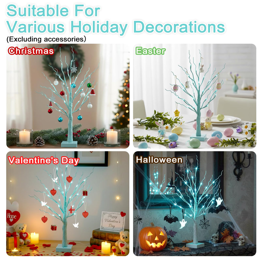 PEIDUO Home Decor, 2FT Birch Tree with LED Lights, Warm White Light up Tree Lamp, Artificial Trees for Home Table Inside, Battery Powered, Timer (2PK)