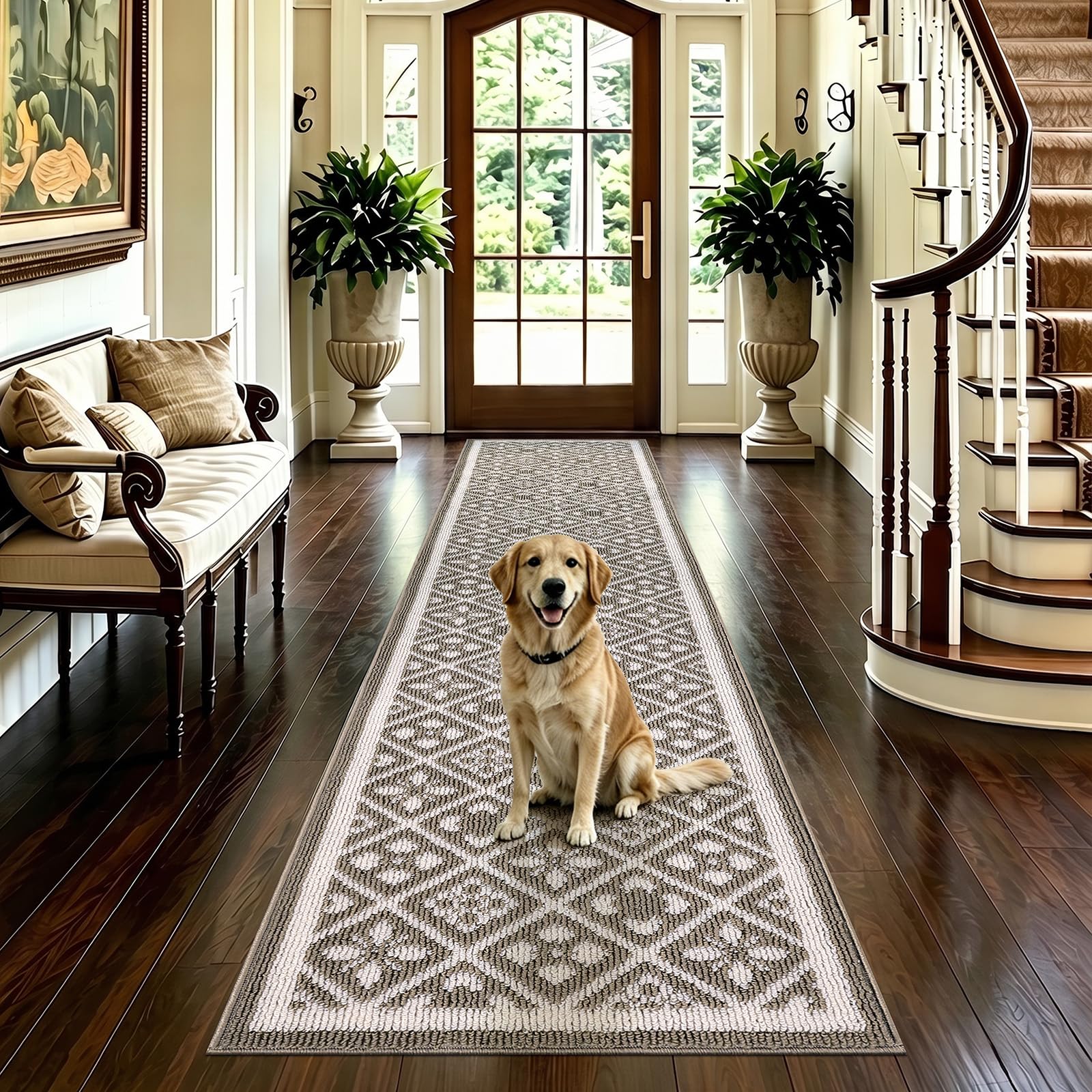 Ileading Christmas Entrance Door Mat, Absorbent Dog Mats for Muddy Paws, Low-Profile Small Red Xmas Decor Kitchen Runner Rug with Non-Slip Backing, Machine Washable Entryway Welcome Mat(Red 24"X36")