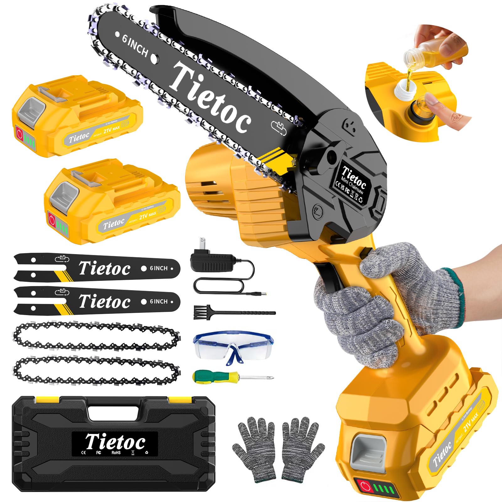 Tietoc Chainsaw 6 Inch Mini Electric Chainsaw Cordless Battery Powered, Hand Held Saw for Wood/Trees Trimming, Tools for Household and Garden, Chain Saw Gift for Men Dad Husband Fathers Gardener 2026