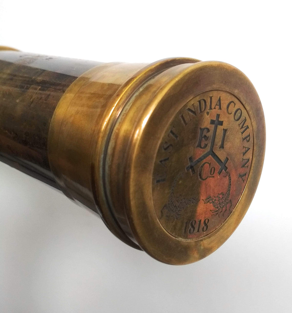 Rare Brass Telescope Spyglass - East India Company 1818 Tracker Vintage Pirate Spyglass Scope Antique Large Handstitched Leather Gift Box (BT-EIC17)