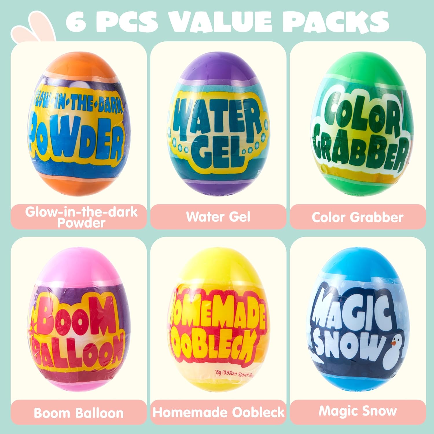 JOYIN 6pcs Prefilled Easter Eggs with Toys, Plastic Eggs with Science Experiment, Basket Stuffers for Boys & Girls, Easter Theme Party Favors