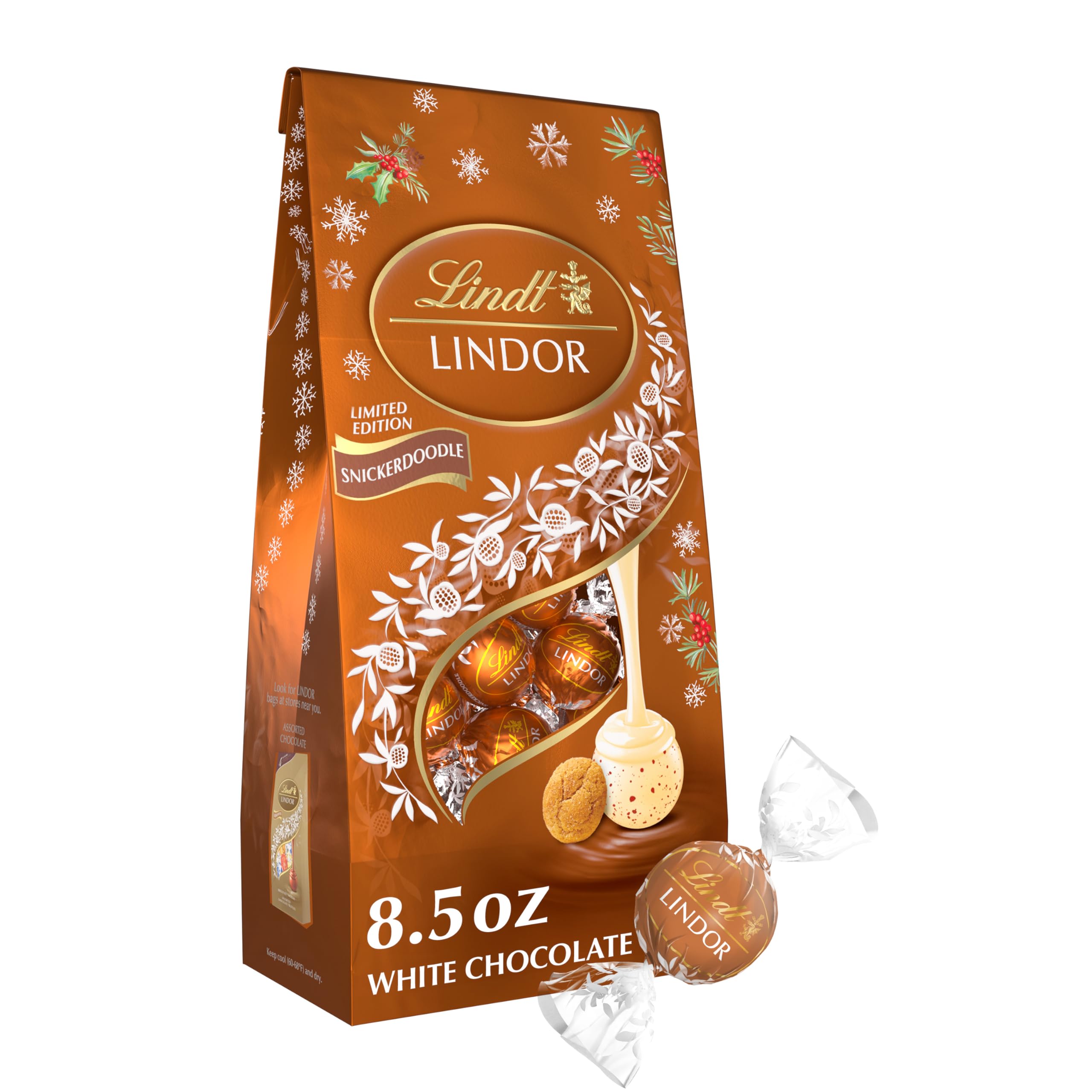Lindt LINDOR Holiday Snickerdoodle White Chocolate Candy Truffles with Smooth, Melting Truffle Center, 8.5 oz. Bag
