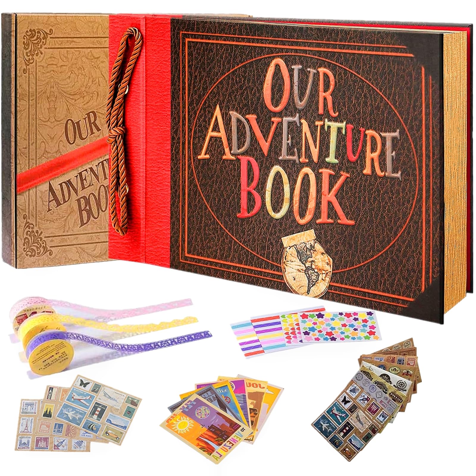 Our Adventure Book Retro Vintage, DIY Scrapbook Photo Album Travel Diary, Multipurpose Guestbook Memory Journal, Ideal Gift for Wedding Anniversary Travel Baby Friends Souvenir Keepsake