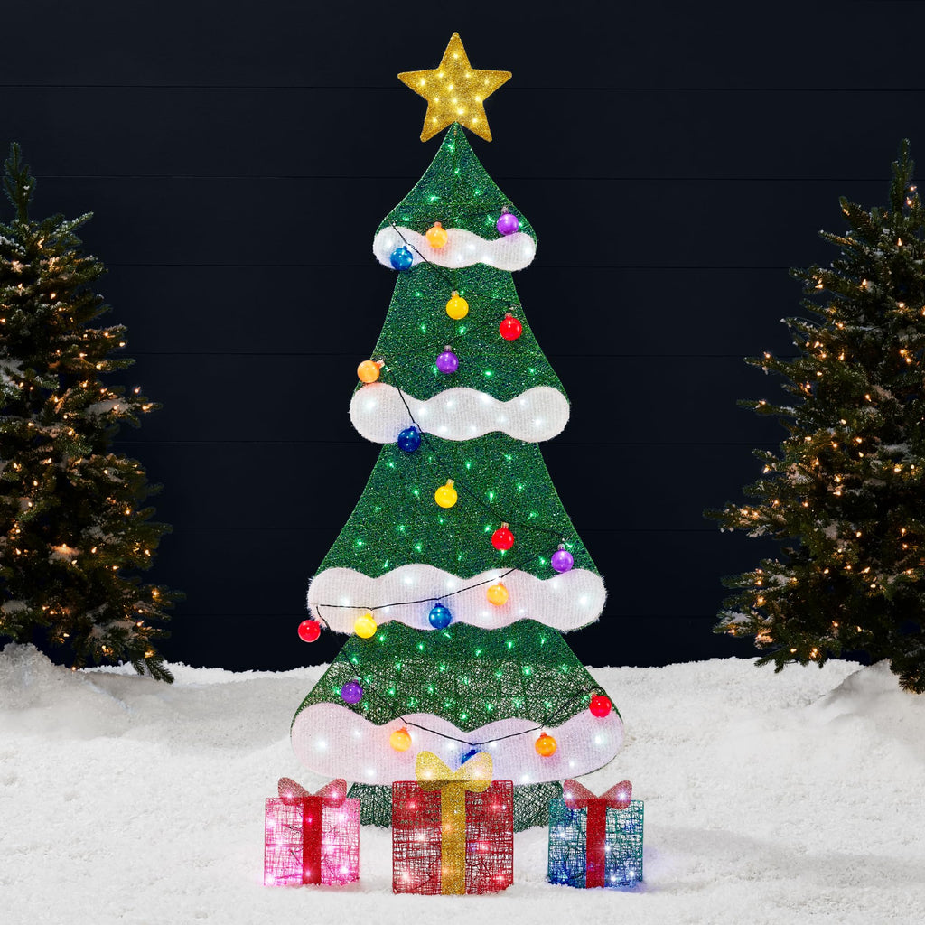 Best Choice Products 6ft Lighted 2D Christmas Tree Outdoor Décor, Large Holiday Yard Decoration w/ 170 Twinkling LED Lights, Storage Bag - Red