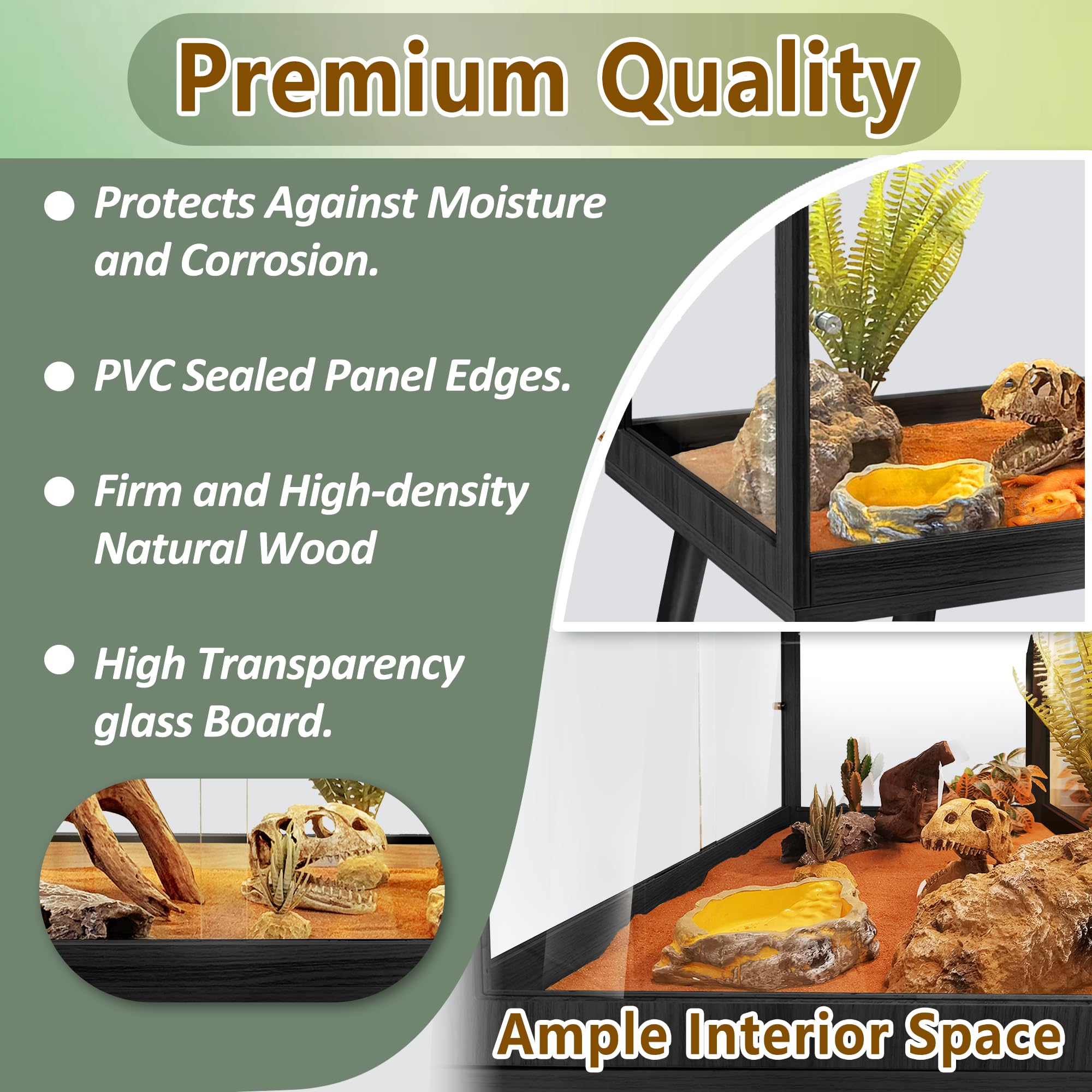 PROLEE Reptile Enclosure with Leg, 35 Gallons Bearded Dragon Tank, Tempered Glass Lizard Tank with Metal Mesh Tops and Lockable Door, Spacious Reptile Habitat for Snake,Lizard (Oak)