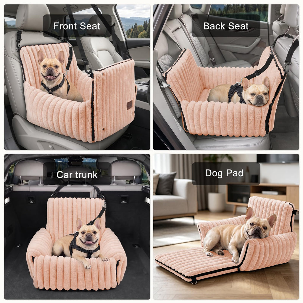 MIXJOY 6-in-1 Dog Car Seat for Small/Medium Dogs up to 25 lbs, Multi-Functional Dog Carrier for Car with Detachable Washable Cover, Pet Travel Bed with Clip-On Safety Leash, Beige