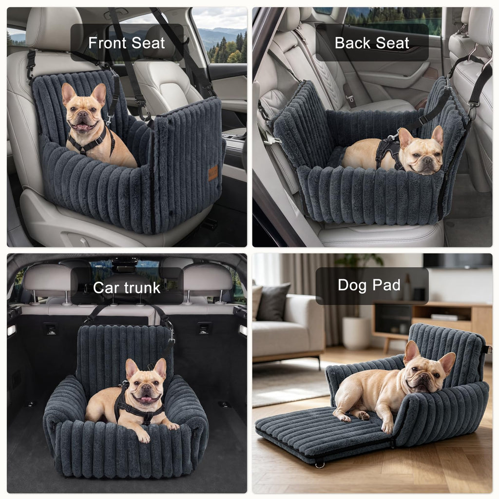 MIXJOY 6-in-1 Dog Car Seat for Small/Medium Dogs up to 25 lbs, Multi-Functional Dog Carrier for Car with Detachable Washable Cover, Pet Travel Bed with Clip-On Safety Leash, Beige