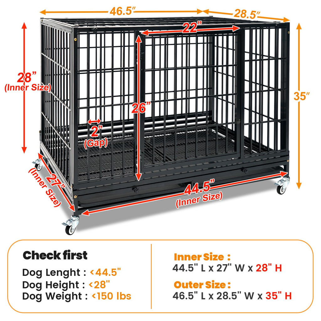 Homey Pet 37 Inch Heavy Duty Dog Crate for Medium Dogs, Stackable Dog Cage with Four Lockable Wheels, Removable Tray & Grid, Open Top, Escape Proof Dog Kennel Indoor