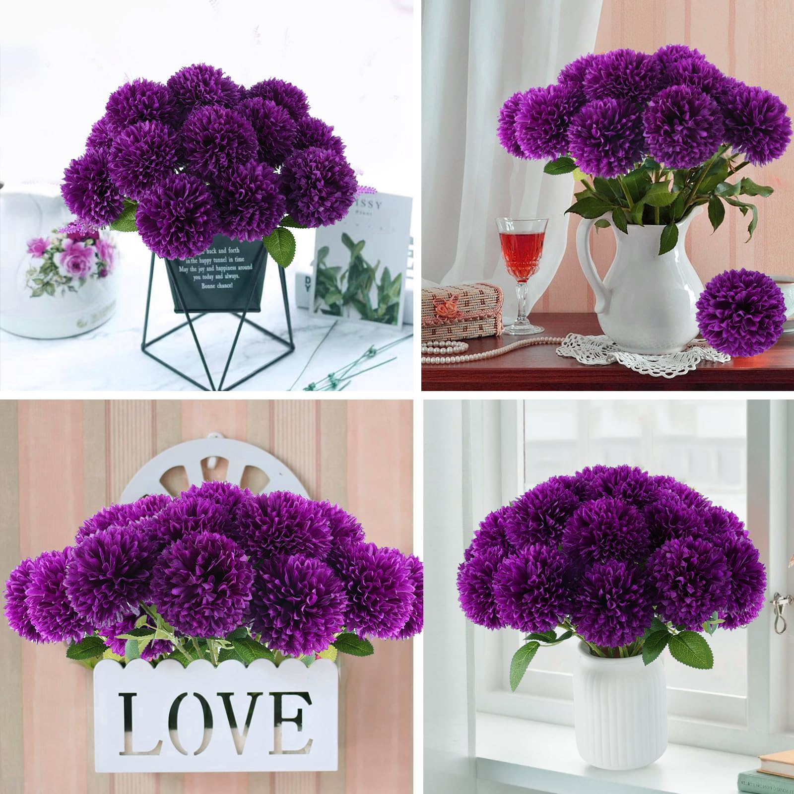 Hananona 12 Pcs Artificial Chrysanthemums Flowers Patriotic Flower, 4th of July Fake Mums Flowers Silk for Home Decor Indoor Memorial Day Table Centerpiece Vase not Included (12, Red, White, Blue)