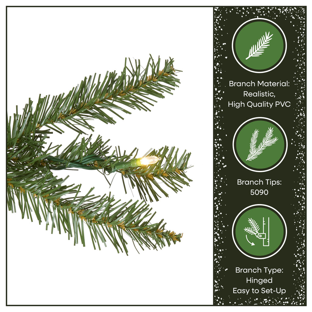 National Tree Company 7.5 ft Pre-Lit Dunhill Fir Artificial Christmas Tree, 700 LED Lights, 2,514 Tips, Foot Pedal, 10 Light Functions, Includes Stand, Green