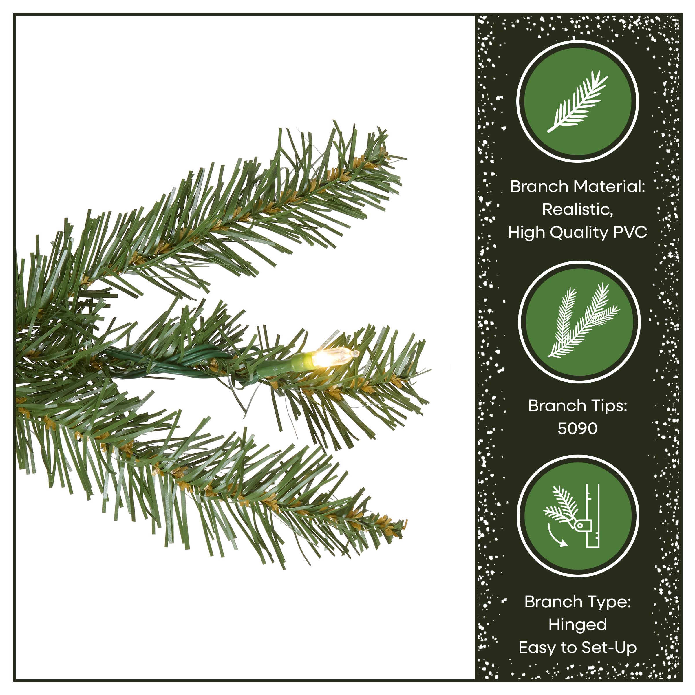 National Tree Company 7.5 ft Pre-Lit Dunhill Fir Artificial Christmas Tree, 700 LED Lights, 2,514 Tips, Foot Pedal, 10 Light Functions, Includes Stand, Green