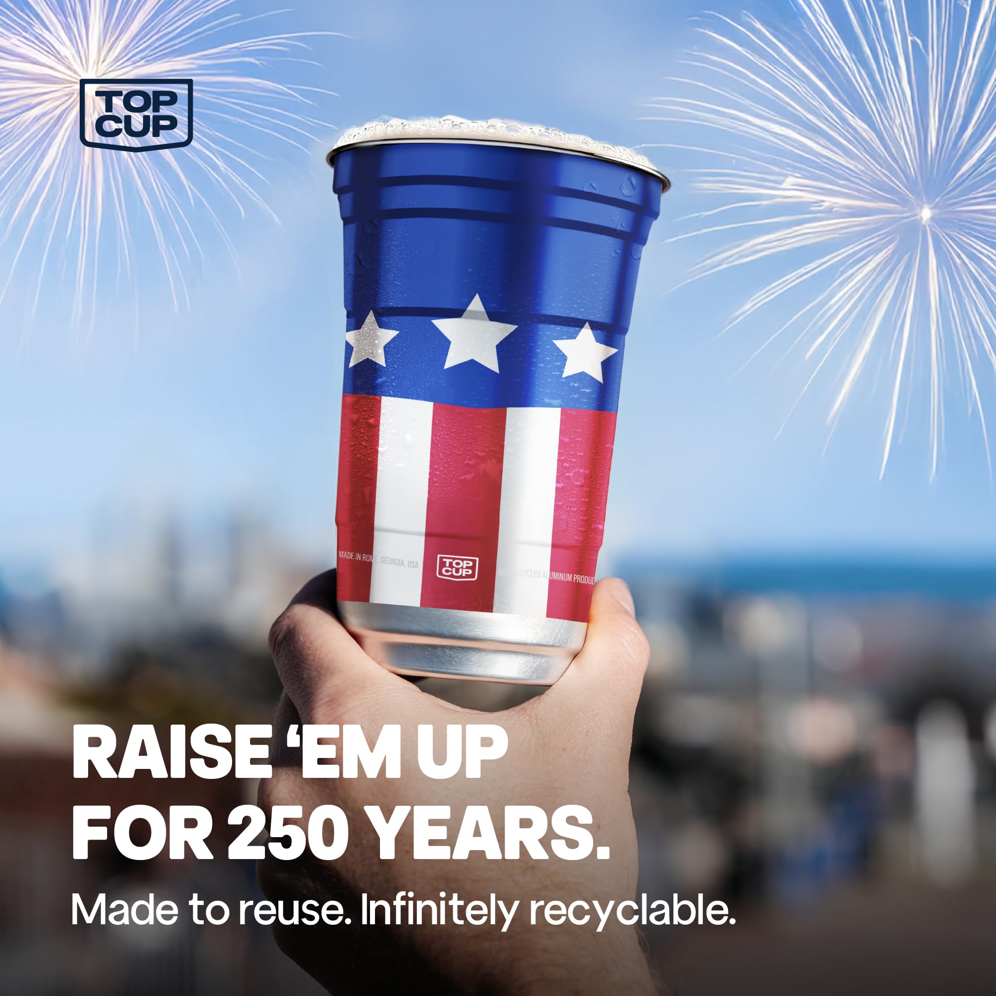 Top Cup America's 250th Birthday 20 oz Reusable Aluminum Party Cups 20 Count | Durable, Reusable & Recyclable, Made in USA