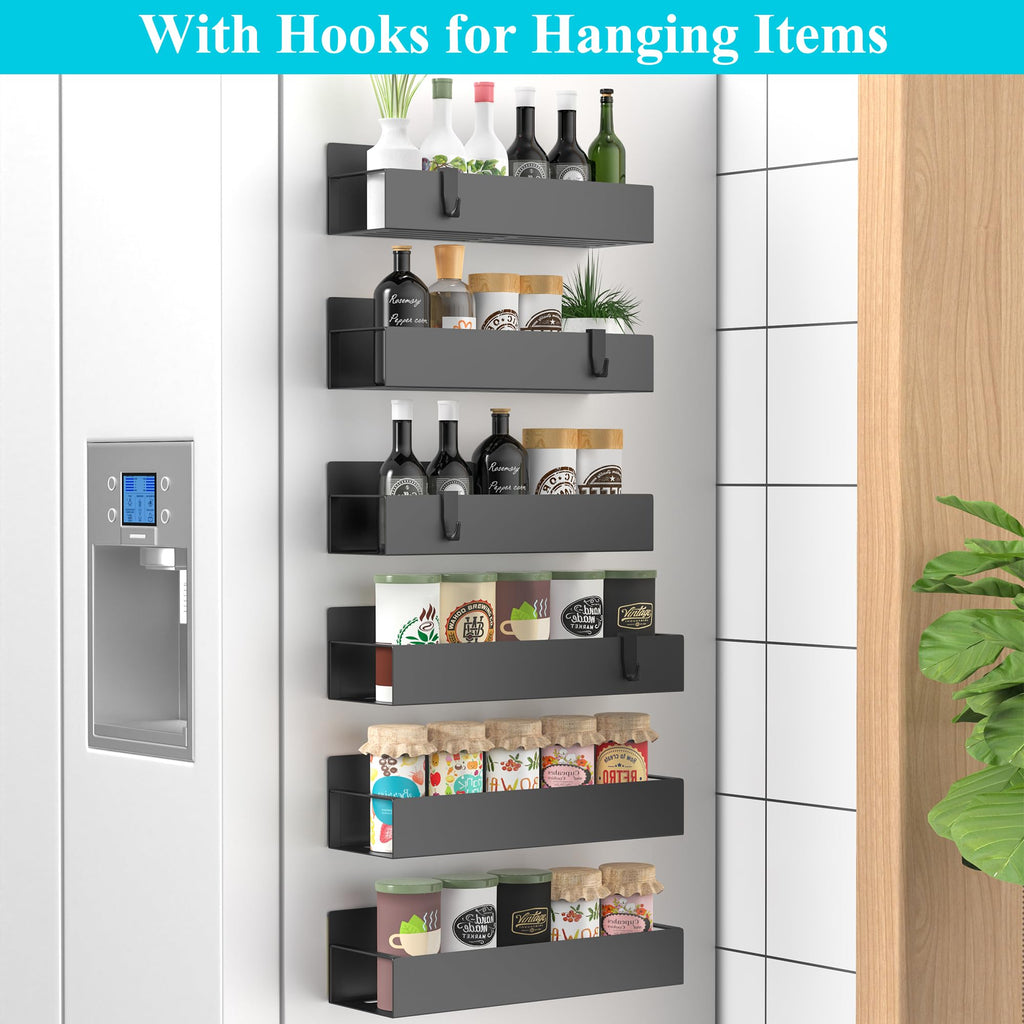 HuggieGems Metal 4 Pack Magnetic Spice Storage Rack Organizer for Refrigerator and Oven, Black Fridge Organizers and Storage, Metal