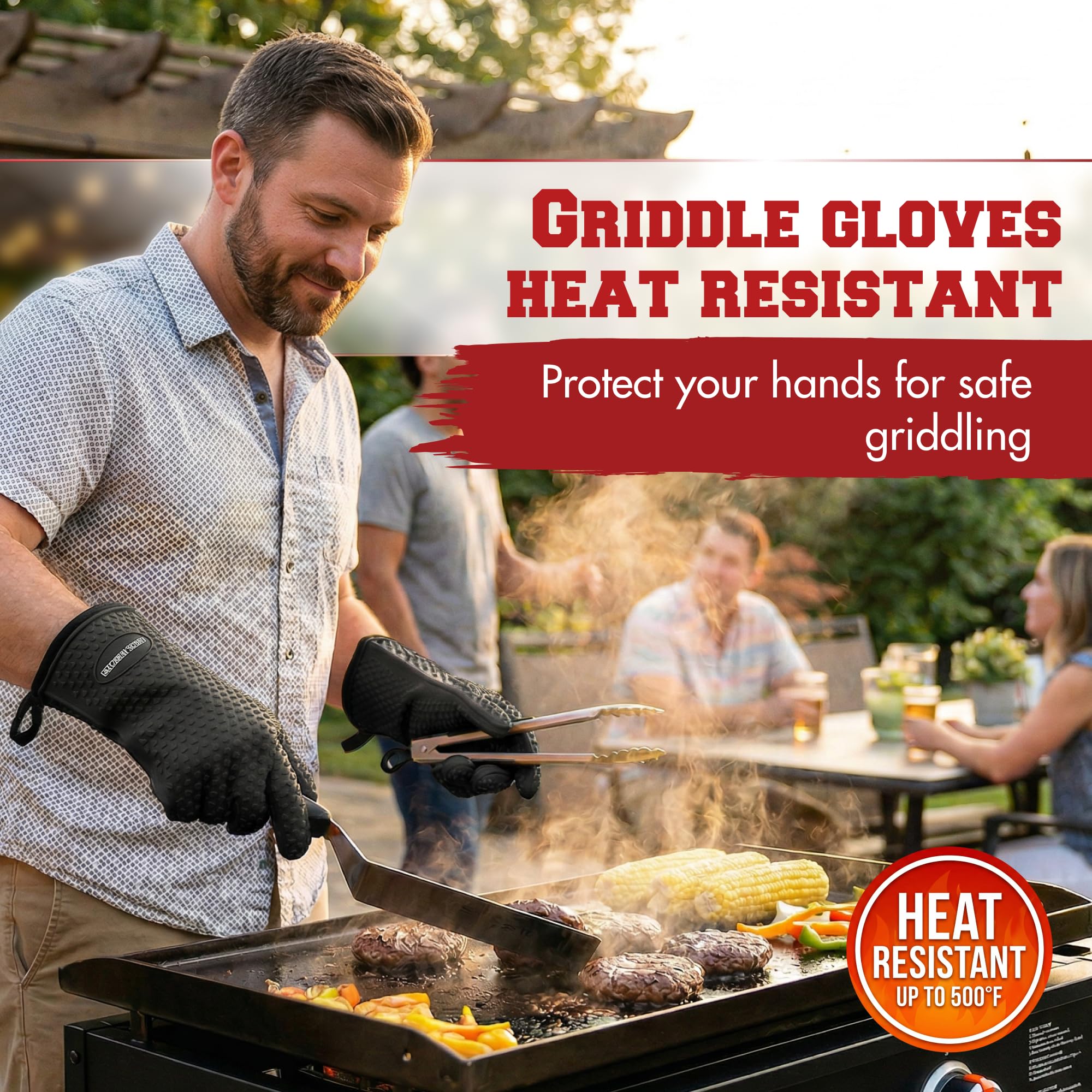 KITCHEN PERFECTION Silicone Oven & Griddle Gloves -Extreme Heat Resistant BBQ & Grilling Gloves -Handle Hot Food Right on Your Griddle |Waterproof Oven Mitts Grill Gloves |Superior Set+3 Bonuses