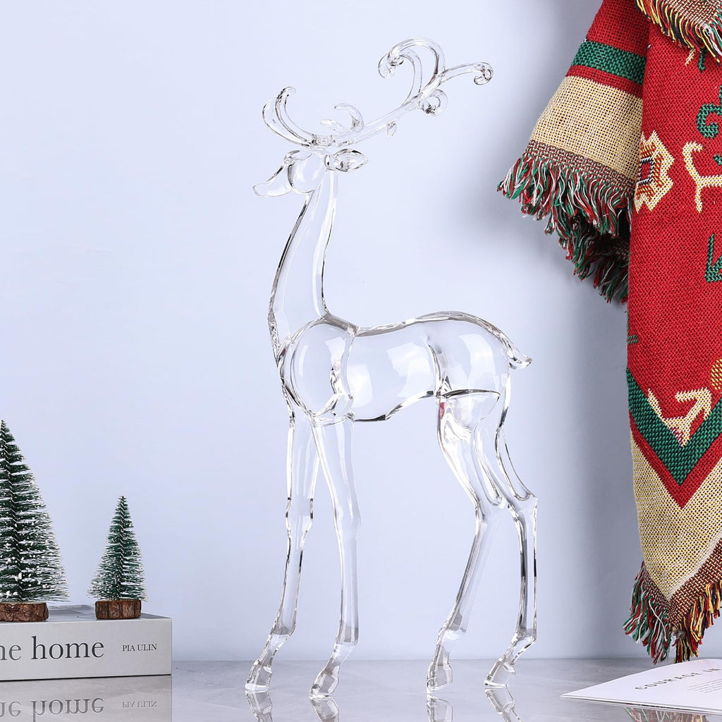 18" Tall Acrylic Christmas Reindeer Figurine - Elegant Clear Large Reindeer Ornaments for Christmas Indoor Decor, Holiday Centerpiece, Living Room, Fireplace, Table Display (Gold Standing Reindeer)