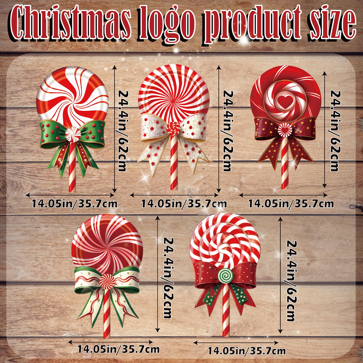 33" Christmas Decorations Outdoor Candy Christmas Decorations, 2ct Large Tall Outdoor Stake Signs 4 Interlocking PP Panels with H-Brackets Fiberglass Rods for Lawn Pathway Xmas Party